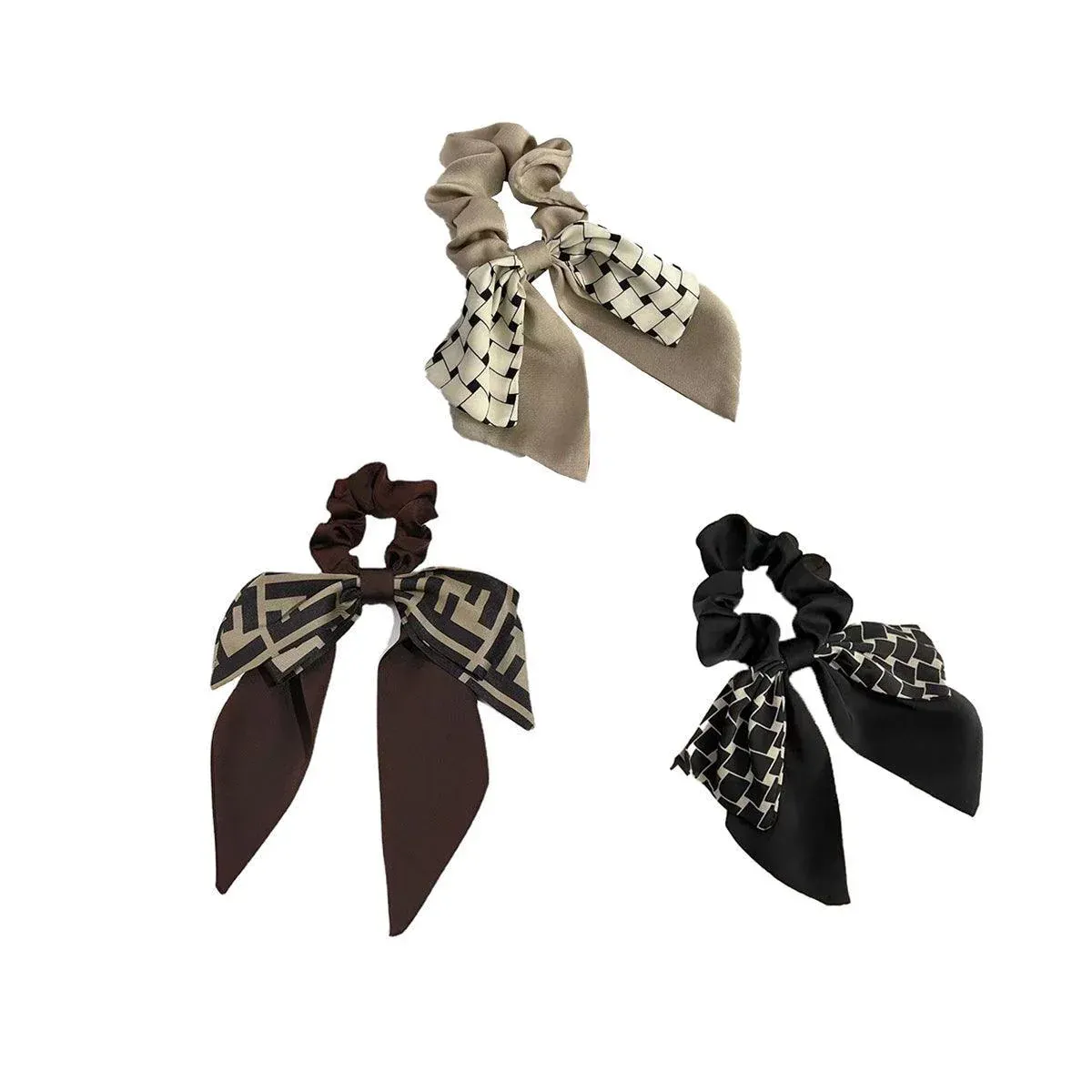 Women Elegant Scrunchies for Hair Ribbon Ties Bow Scrunchies Ponytail Scrunchie - Brown โ image 3
