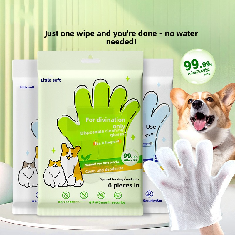 pet products -free cleaning gloves for dog bathing and deodorizing, cat dry cleaning wet wipes supplies, two packs
