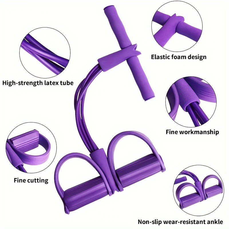 2 PCS 4-Tube Pedal Resistance Band & Figure 8 Chest Expander Pink Elastic Sit Up Pull Rope for Home Gym Yoga Pilates โ image 2