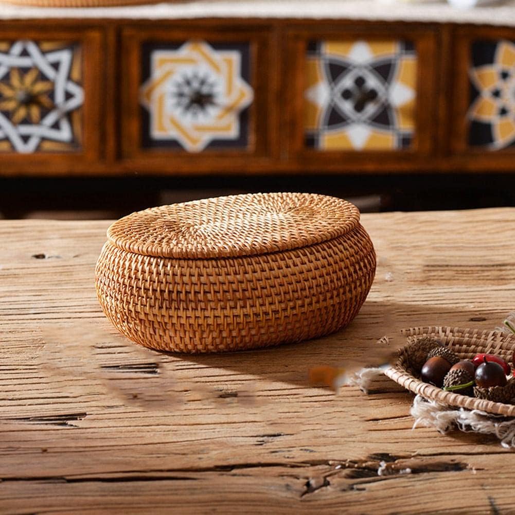 Handwoven Rattan Storage Basket with Lid, Multipurpose Tea and Bread Box for Kitchen, Bathroom, Picnic and Desk Organisation, Natural — image 2