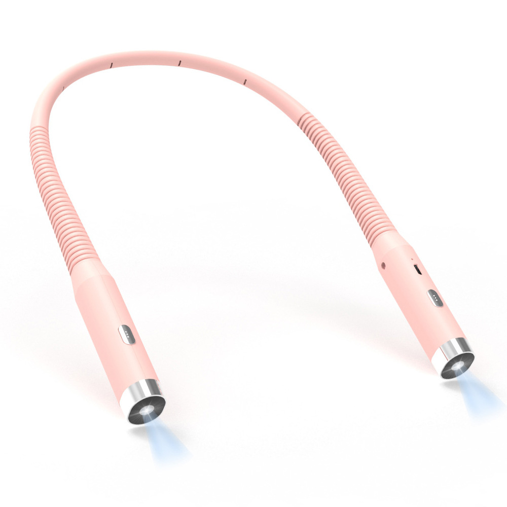 Pink Hands-Free LED Neck Reading Light - USB Rechargeable with 3 Color & Brightness Modes, Flexible Gooseneck for Books, Crafts & Knitting