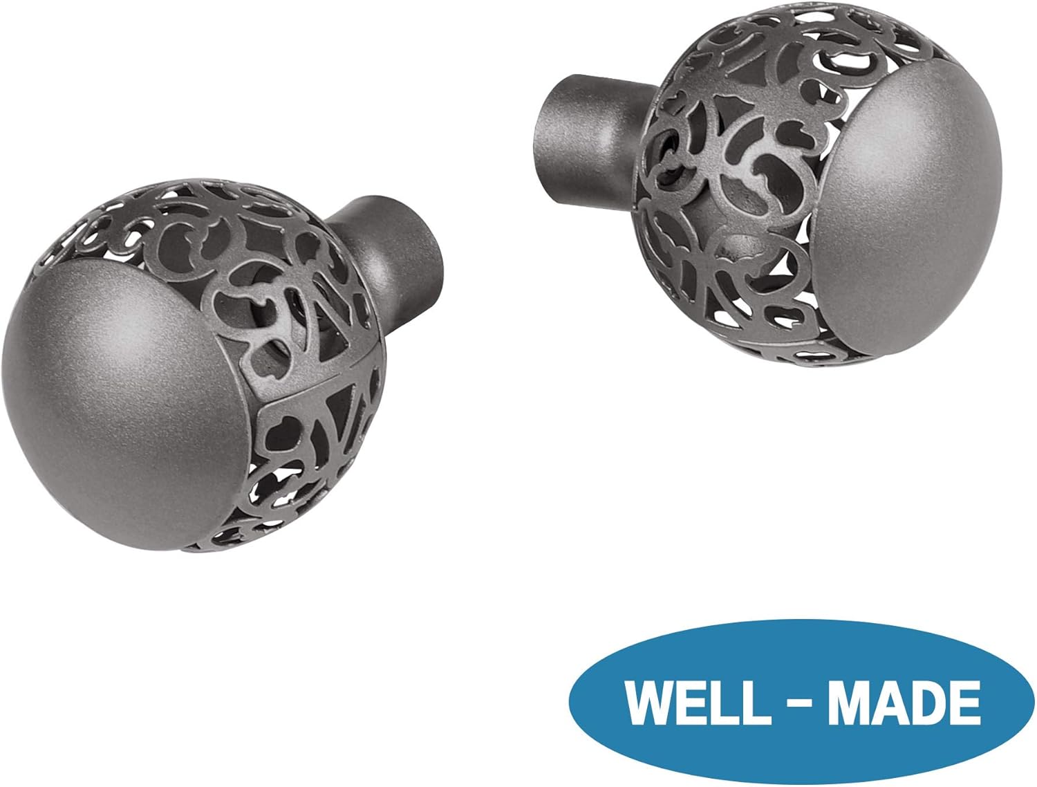 Window Treatment Single Curtain Rod Set Telescoping with Carved Hollow Ball Finials, Adjustable Length from 28 to 48-Inch, 3/4 Inch Diameter, Pewter 28"-48" — image 3