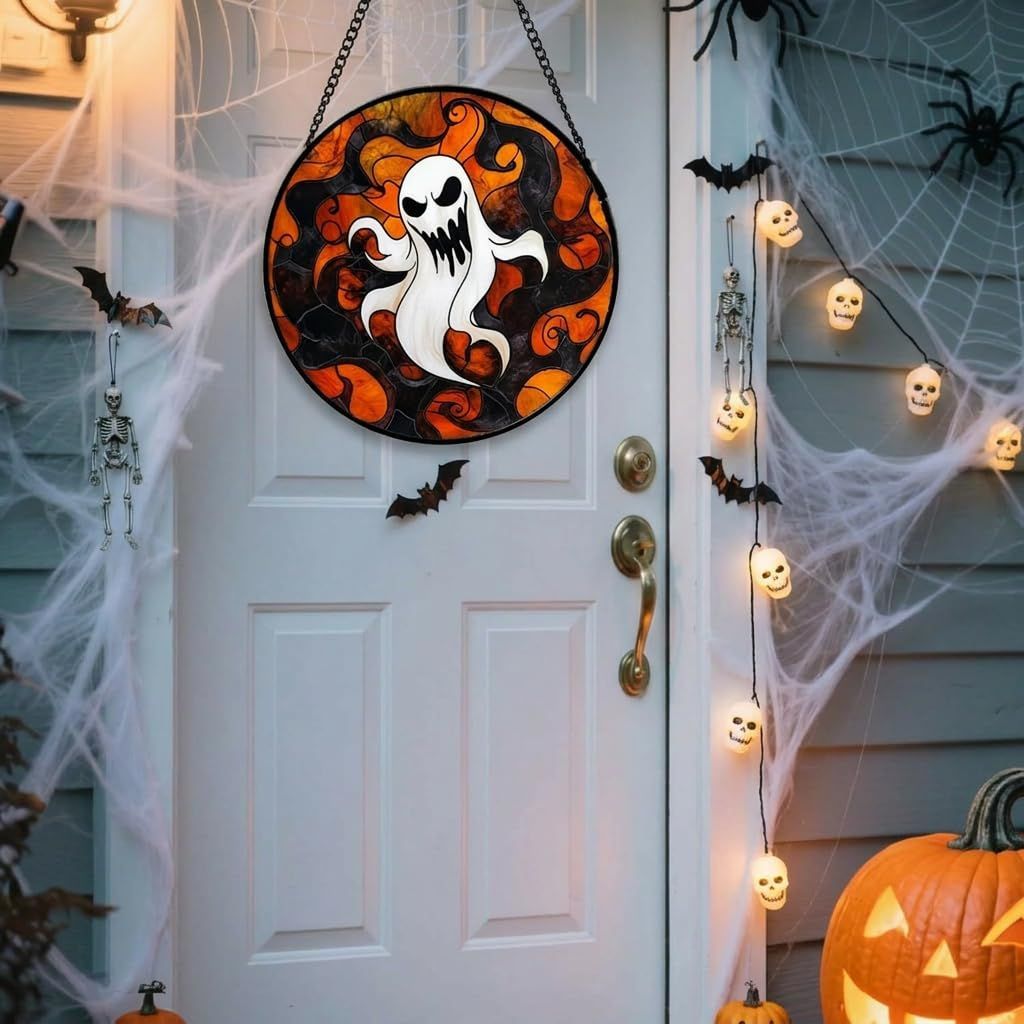 Stained Glass Window Hanging-Halloween Decorations Pumpkin Suncatcher, Fordoorsgar Denindoor Spooky Funny Sun Catchers Gothic Decor Horror Womenmen β image 4