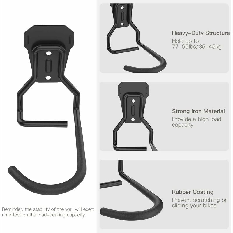4 Pack Bike Hooks, Iron Hanger Holders, Heavy Duty L-Shaped Storage Wall Mount, Practical Vertical Bicycle Rack For — image 3