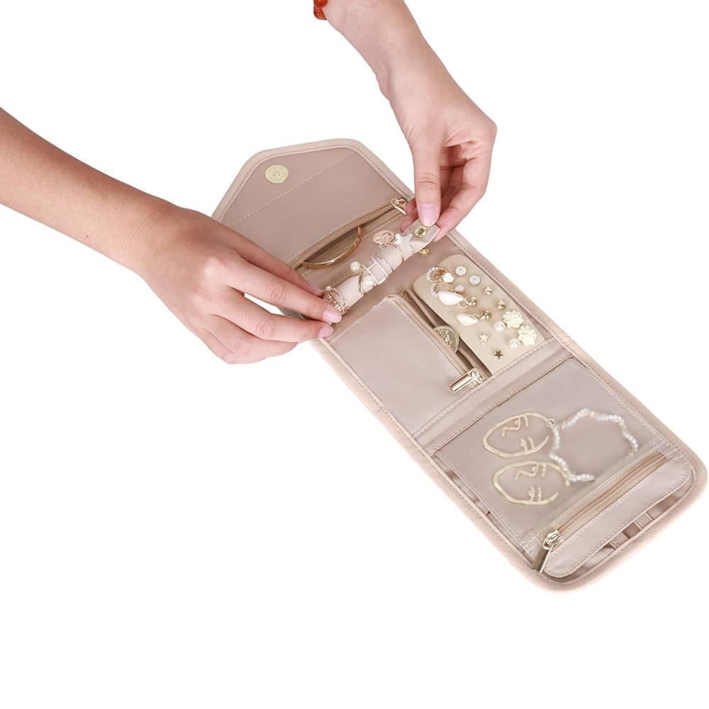 Pink Travel Jewelry Box with Compartments, 15cm, Compact Jewelry Storage Bag Easy to Carry in Your Bag โ image 5
