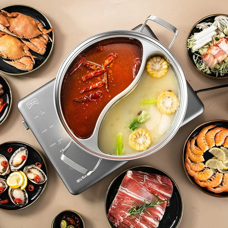 32cm 316 Stainless Steel Twin Divided Hot Pot Silver β image 2