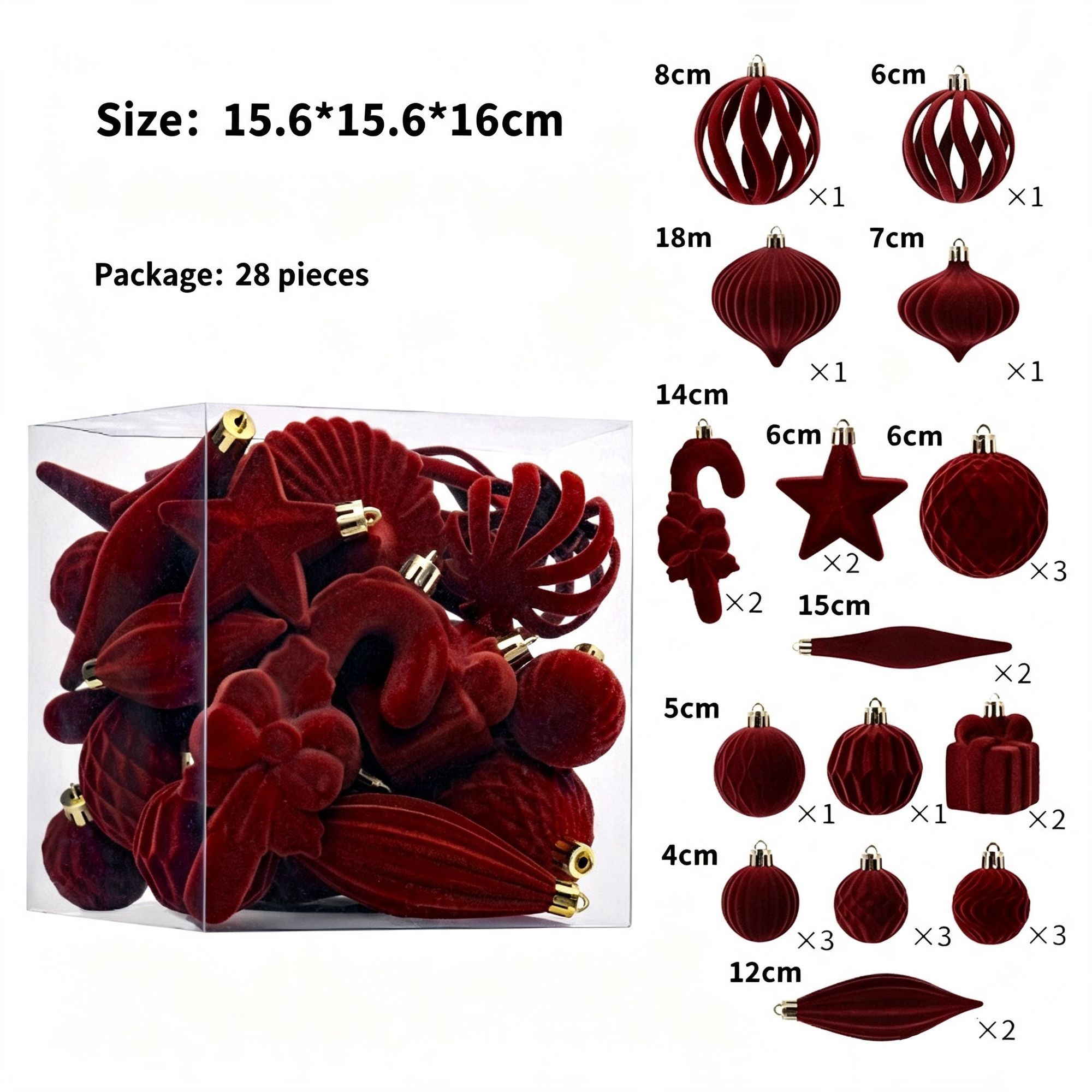 Vintage Flocked Christmas Tree Baubles, Ins Stylish Irregular Hanging Ornament Kit, Coffee 28 Pack Gift Box
