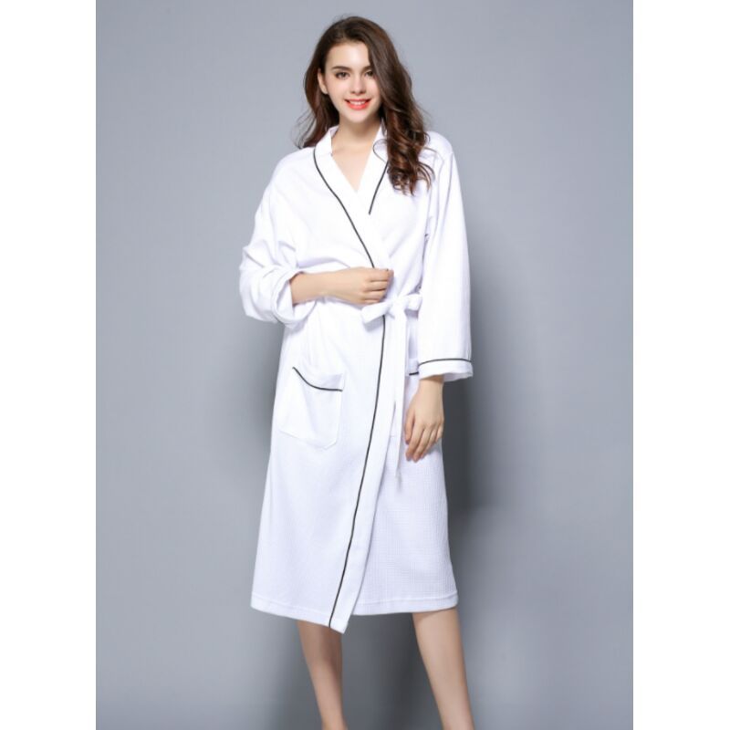 Women Bathrobe, Lightweight Waffle Cotton Unisex Dressing Gown, White L — image 4