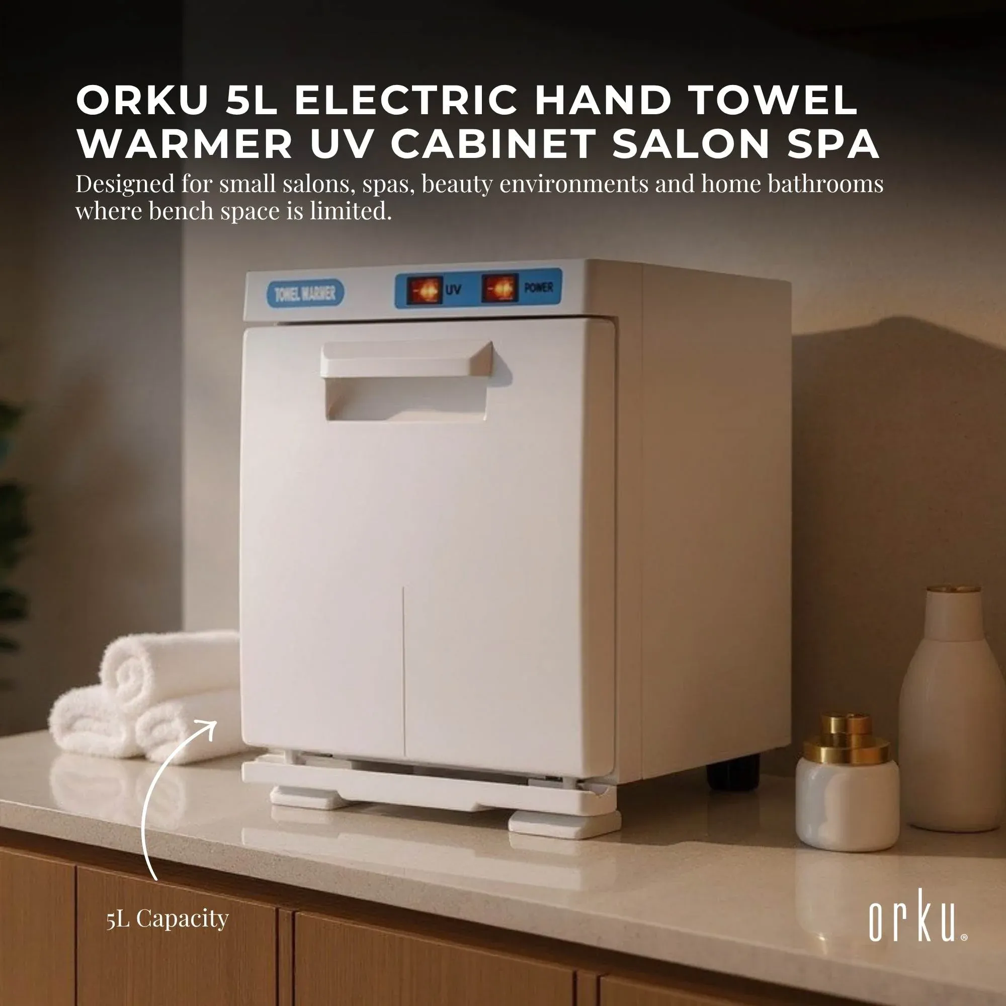 Orku 5L Electric Hand Towel Warmer UV Cabinet Salon Spa White β image 2