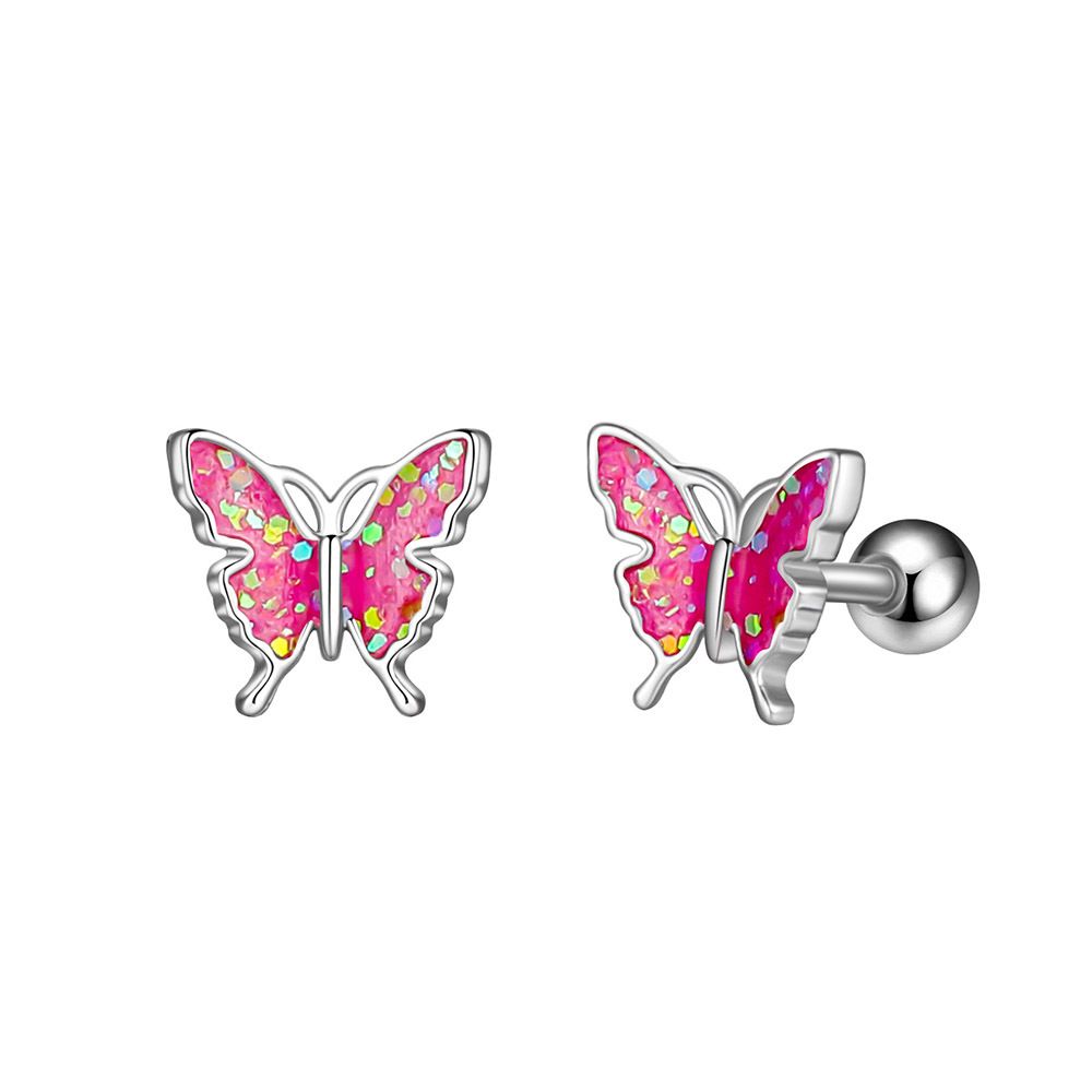 3pcs Stainless Steel Dainty Butterfly Cartilage Colorful Enamel Stud Earrings Screw Backs CZ Paved Eyebrow Rings,Curved Barbells — image 2