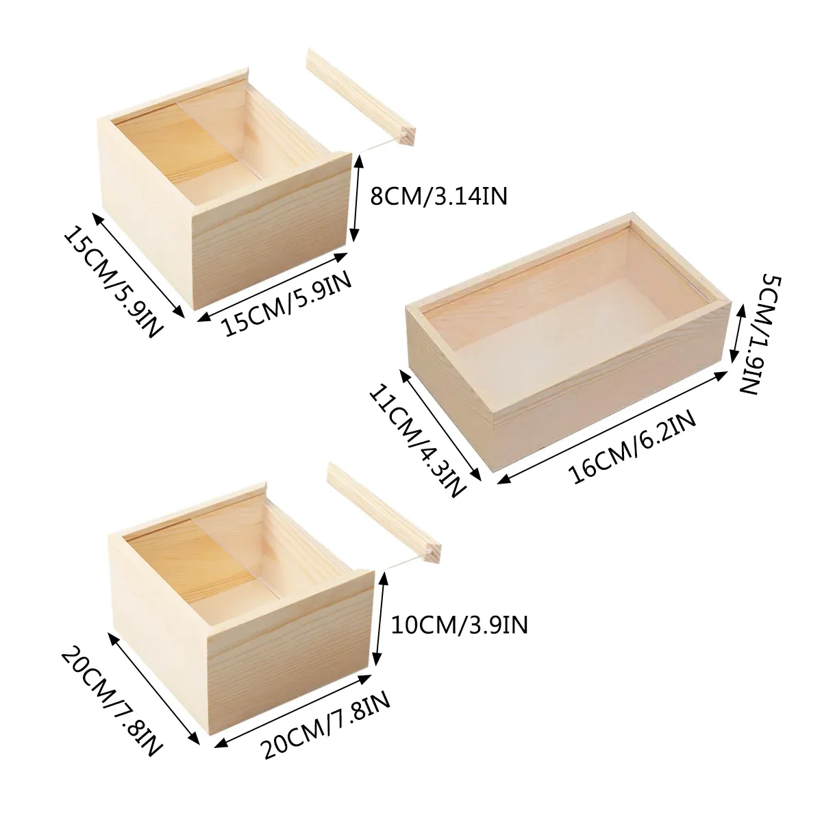 Solid Wood Storage Box with Acrylic Sliding Lid Pull Out Gift Packaging Case - 20x20x10cm — image 4
