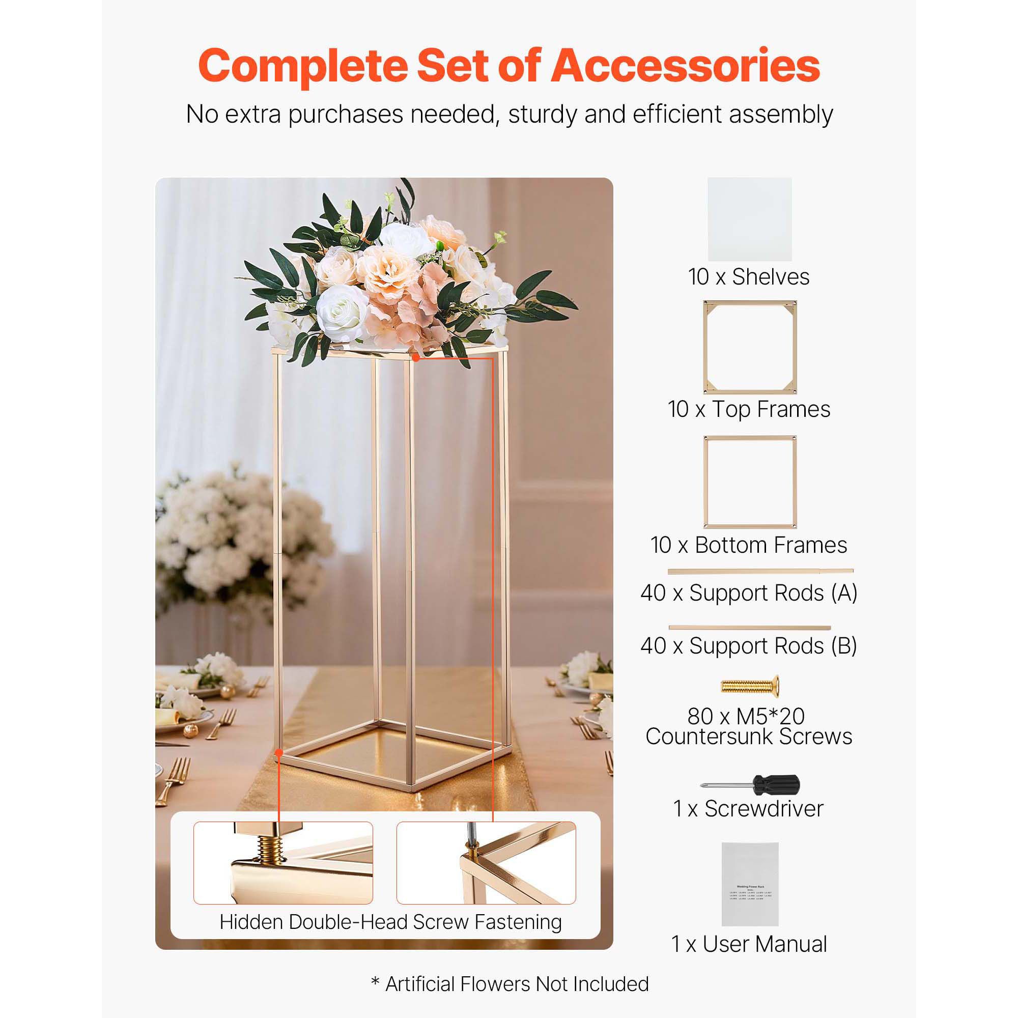 Wedding Flower Stand, 10PCS 60cm Column Flower Stand, Floral Stands with Acrylic Laminate, Gold Rectangular Floral Display Rack for Wedding, Party, Birthday — image 5