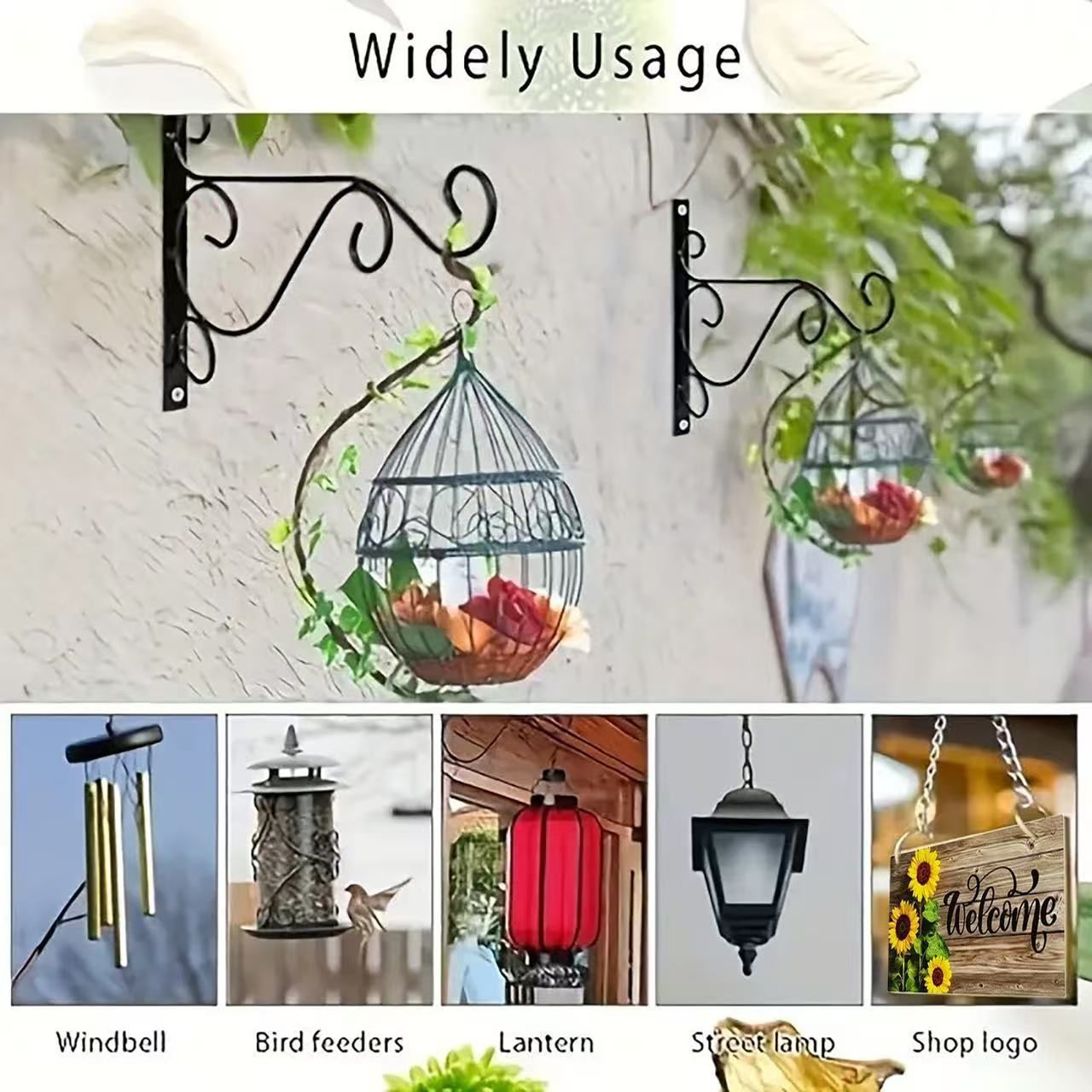 2 Pack 12 Inch Plant Hangers Outdoor Bracket, Indoor Wall Mount Metal Heavy Duty Rust-Resistant Bird Feeder Plant Hooks for Hanging Planters, Flower Baskets โ image 5