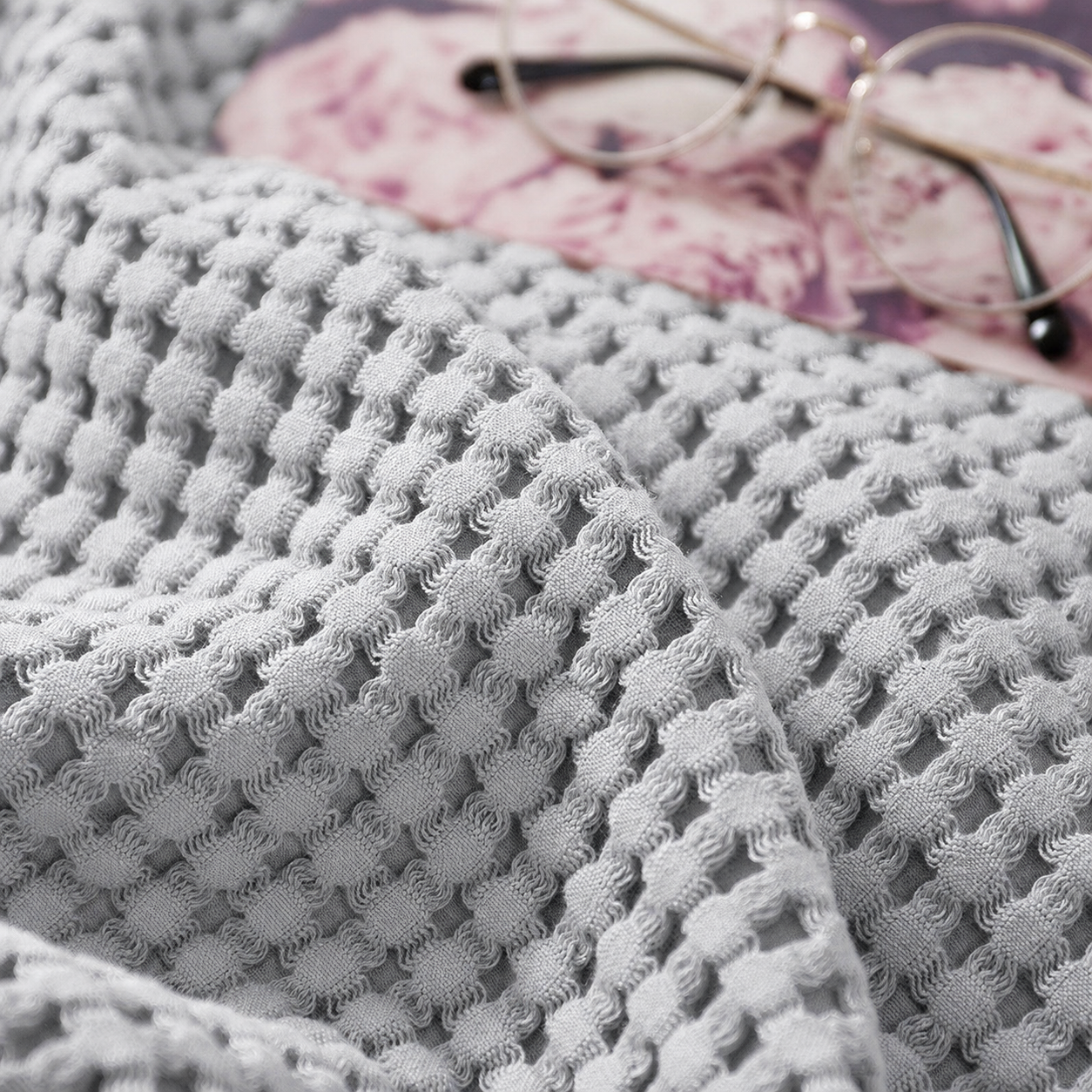 Cotton Waffle Blanket - Grey Textured Throw 150x200cm for Sofa, Office and Travel Use โ image 3