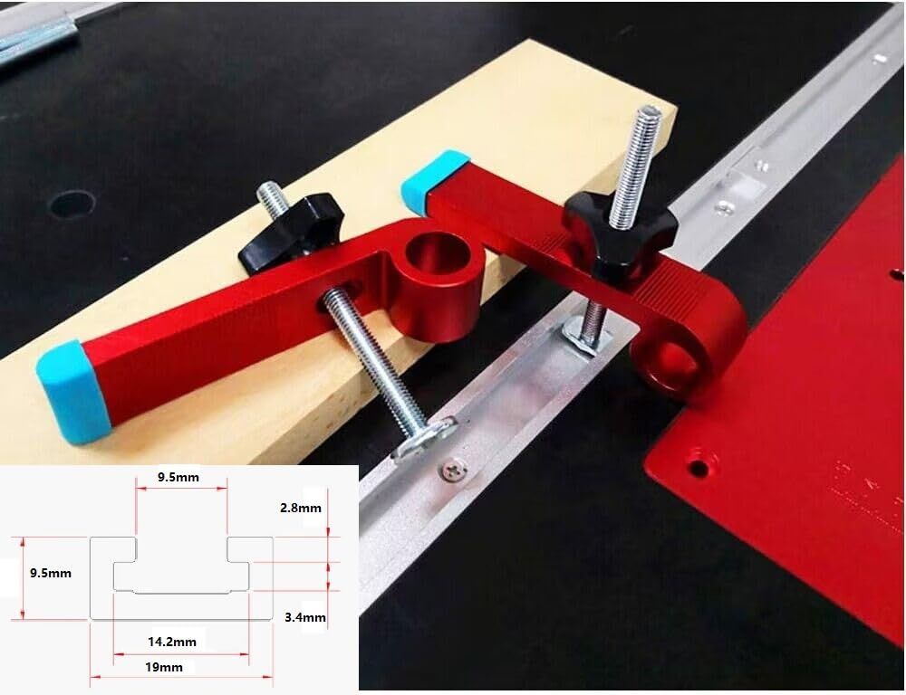 2 Pack T-Track Hold Down Clamps KitïŒWoodworking tools Easy to install Adjustable Chute Aluminum Alloy Clamp Tool(19mm)