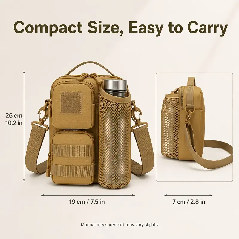Oxford Cloth Tactical Sling Water Bottle Pouch Men, Waterproof Nylon EDC Crossbody Bag, Lightweight Outdoor Cycling Shoulder Pack/khaki — image 3