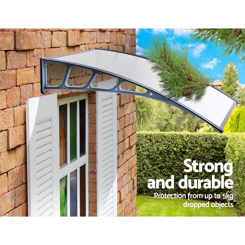 Instahut Window Door Awning Canopy 1.5mx2m Transparent Sheet Grey Plastic Frame โ image 4