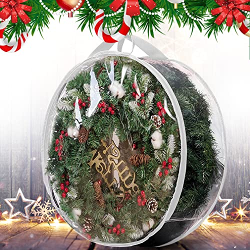 2 Pieces Clear Christmas Wreath Storage Bags with Handles for Artificial Wreaths and Decorations, Protective Seasonal, 60 cm, White โ image 5