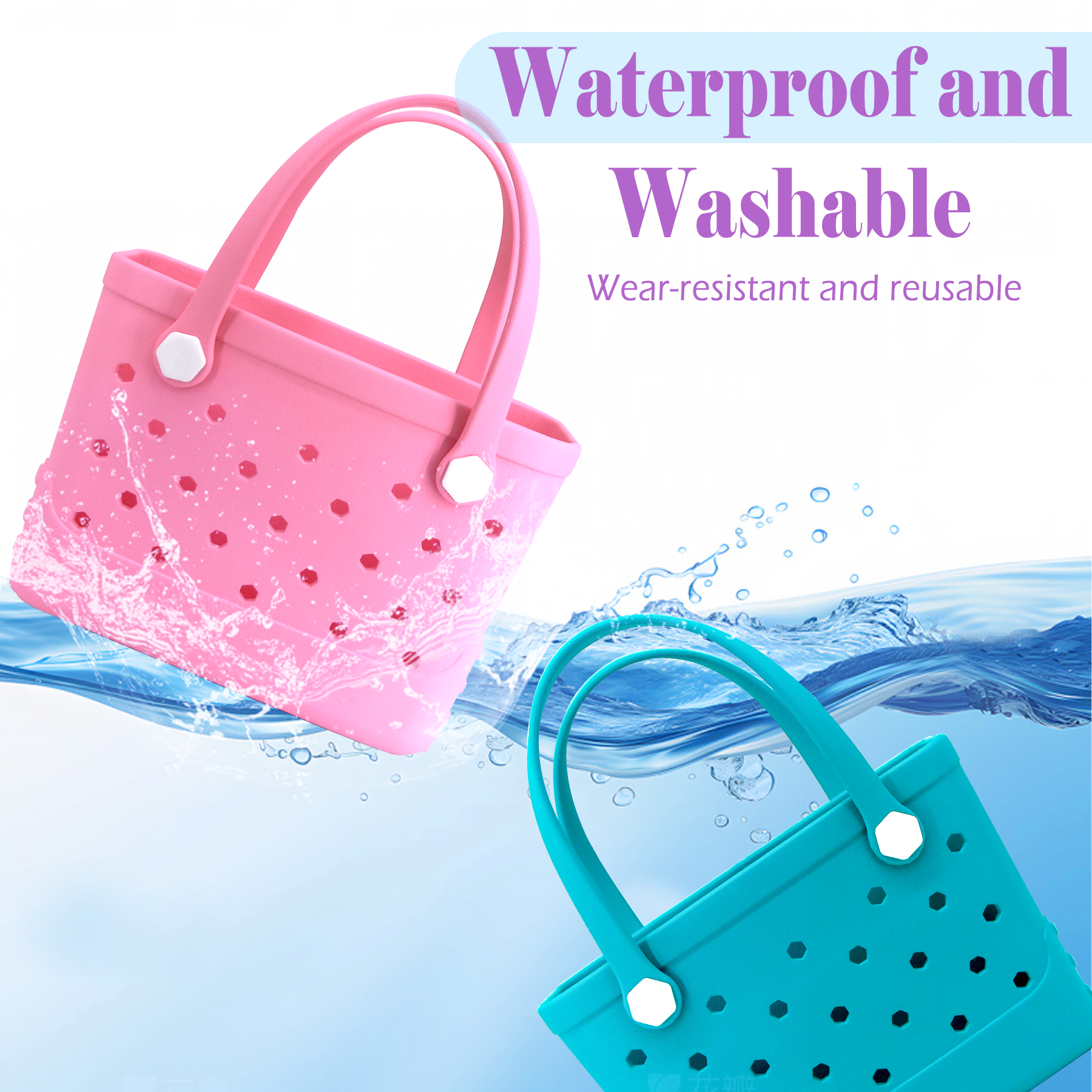 Waterproof Hexagon Mesh Beach Bag - Large Capacity Travel Storage Tote for Swimwear Towel Sunglasses - Pink Small 28x21x11cm โ image 2