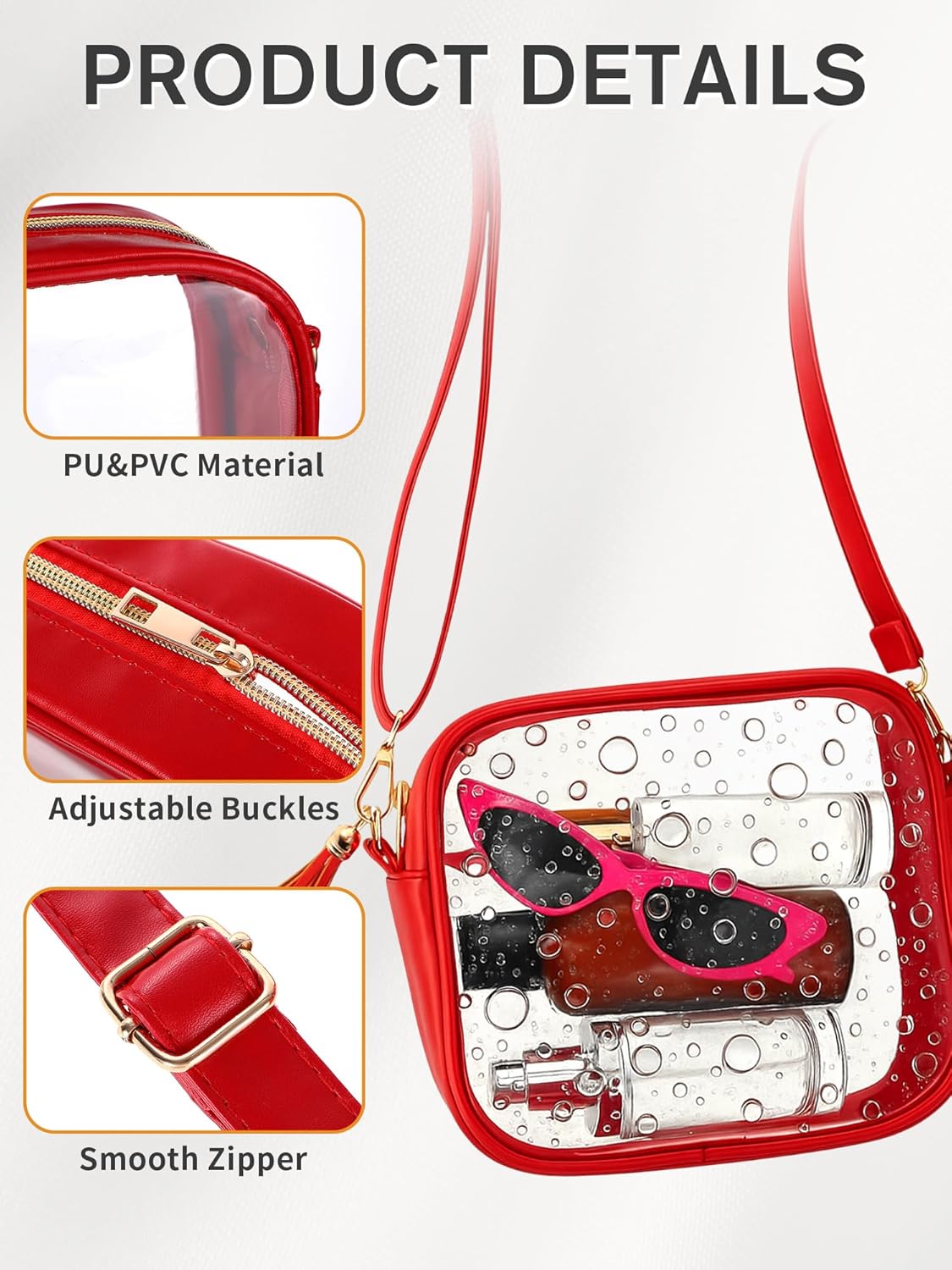 Clear Purse Stadium Approved Bag Small Crossbody with for Men Women Concerts Sports Events Red β image 5
