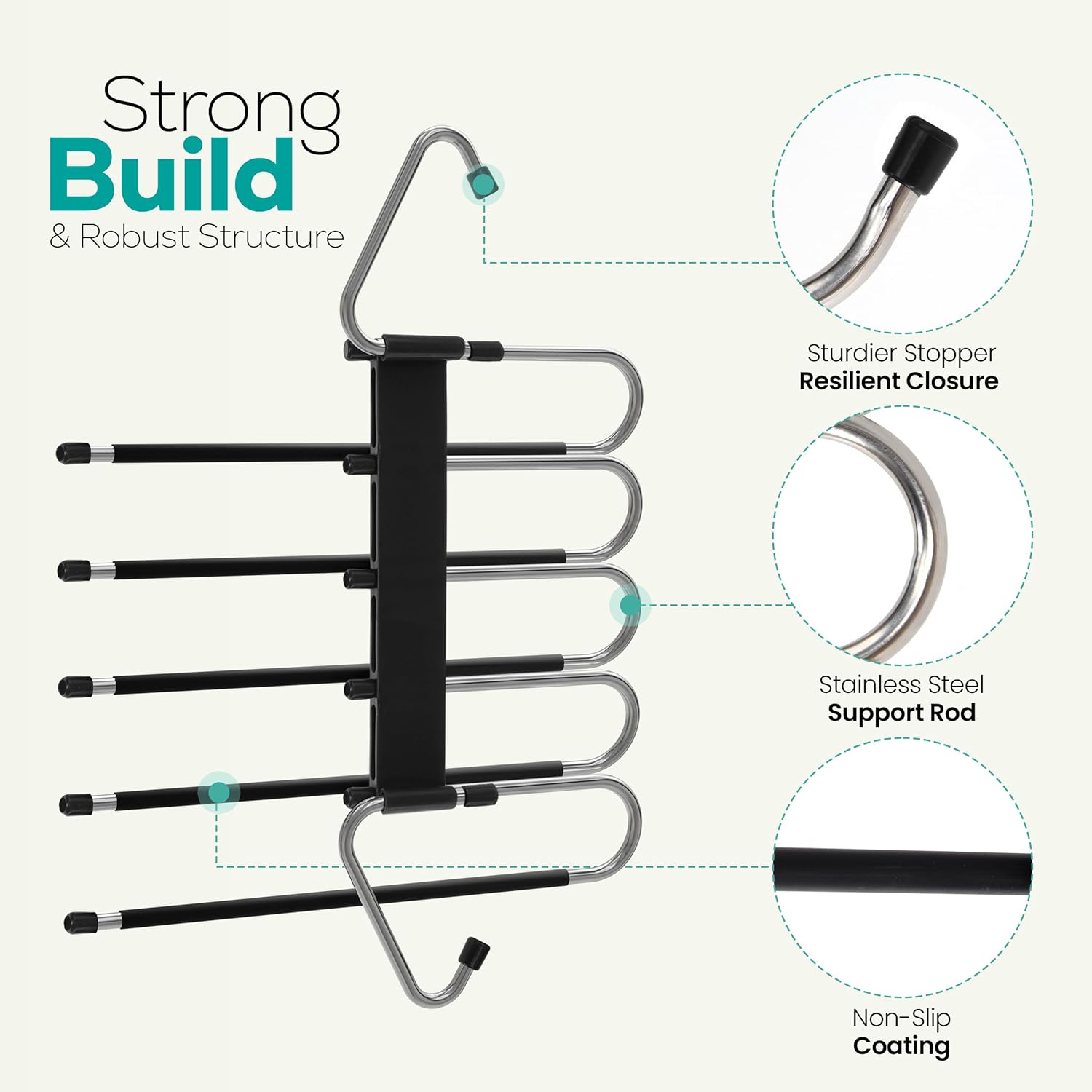 2 Pack Pants Hangers Space Saving - Clothes Hanger with Stainless Steel Hook & Anti-Slip Design - Closet Organizer for Jeans, Trousers, Skirts, Scarf & Slacks — image 6