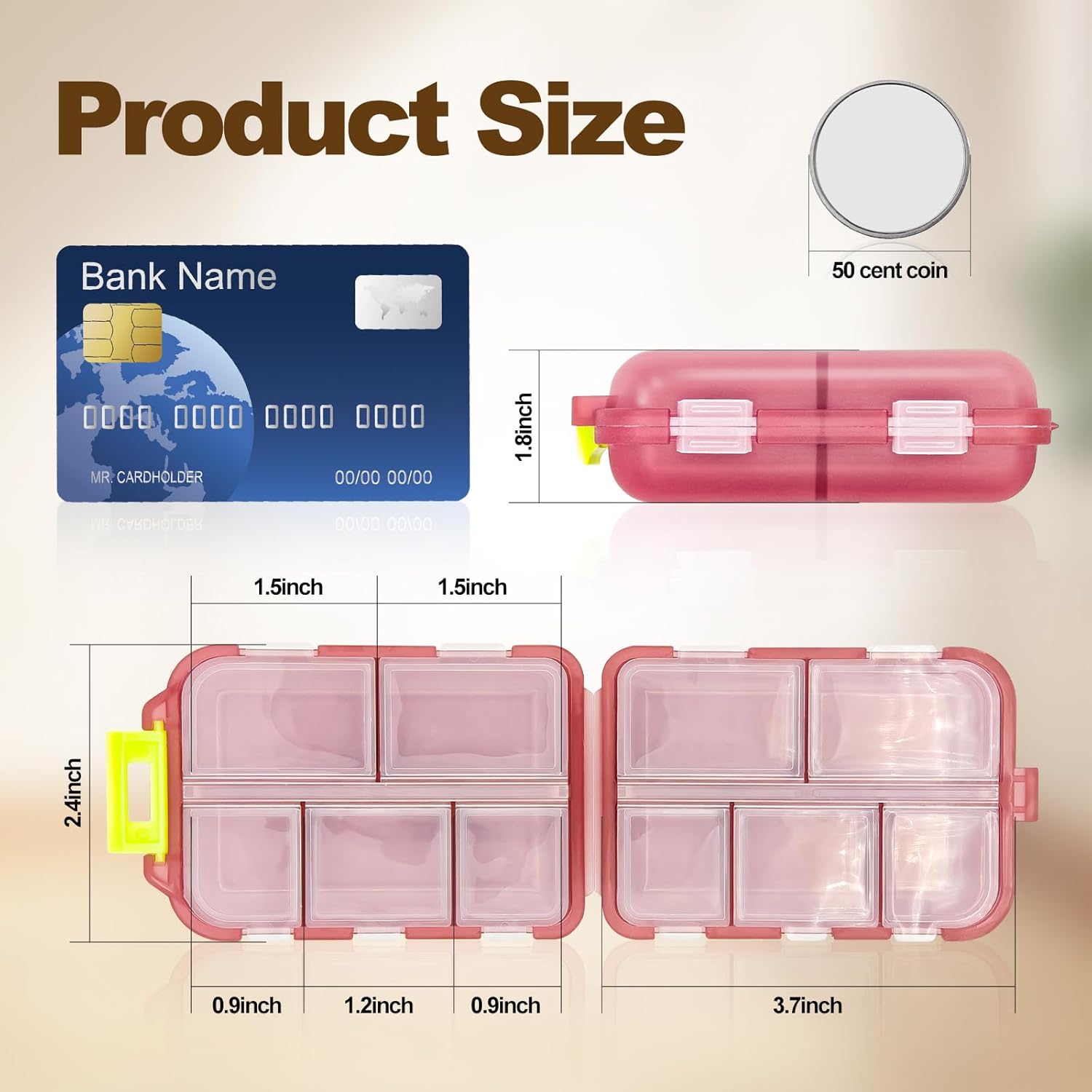 3Pcs Pill Organizer with Medicine Labels, 10 Compartments Travel Pill Box with Removable Labels, Portable Foldable Supplement Box Holder for Fish Oil Vitamin — image 2