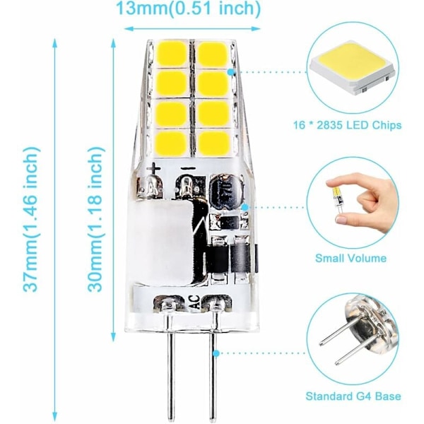 G4 LED Bulb 3W 6000K Cool White Equivalent to 35W Halogen 12V AC/DC 300 Lumens Non-Dimmable 10 Pack — image 2