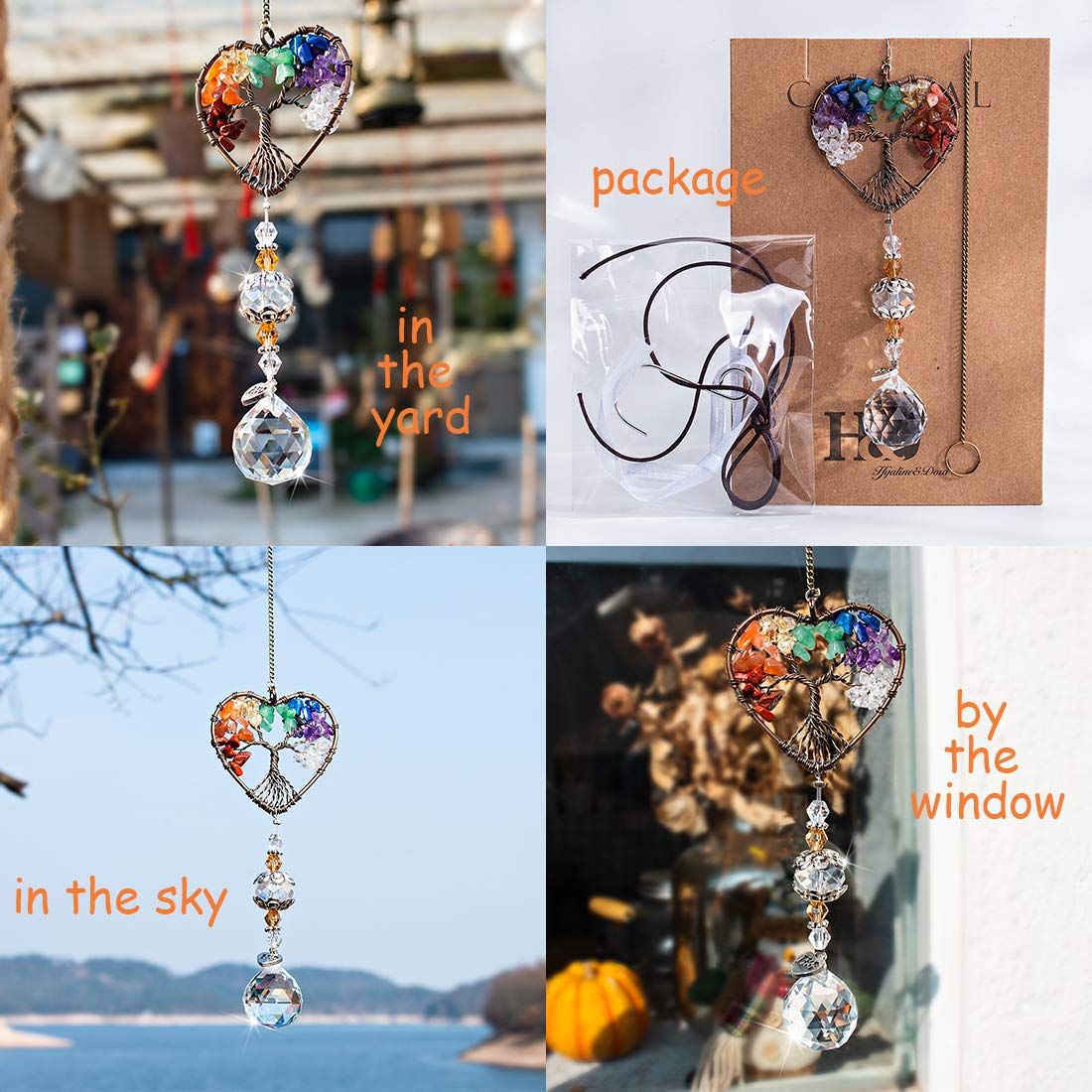 1 pcs Suncatcher Window Hanging Tree of Life Heart Shaped Crystal Ball Prism Drop Pendant Car suspension decoration — image 3