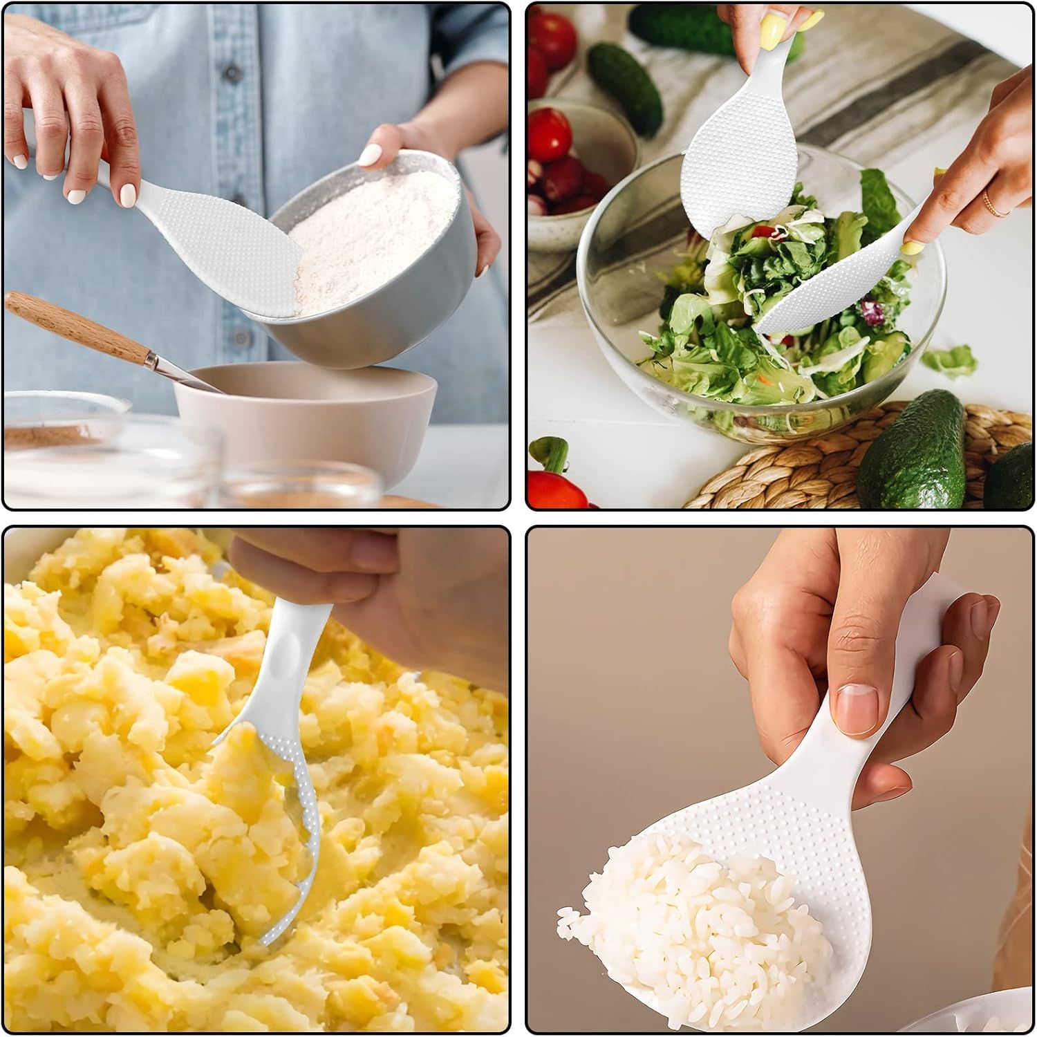 Silicone Standing Rice Spatula with Non-Stick Paddle, Heat Resistant Rice Cooker Spoon, Serving Spoon for Grains (White) — image 6