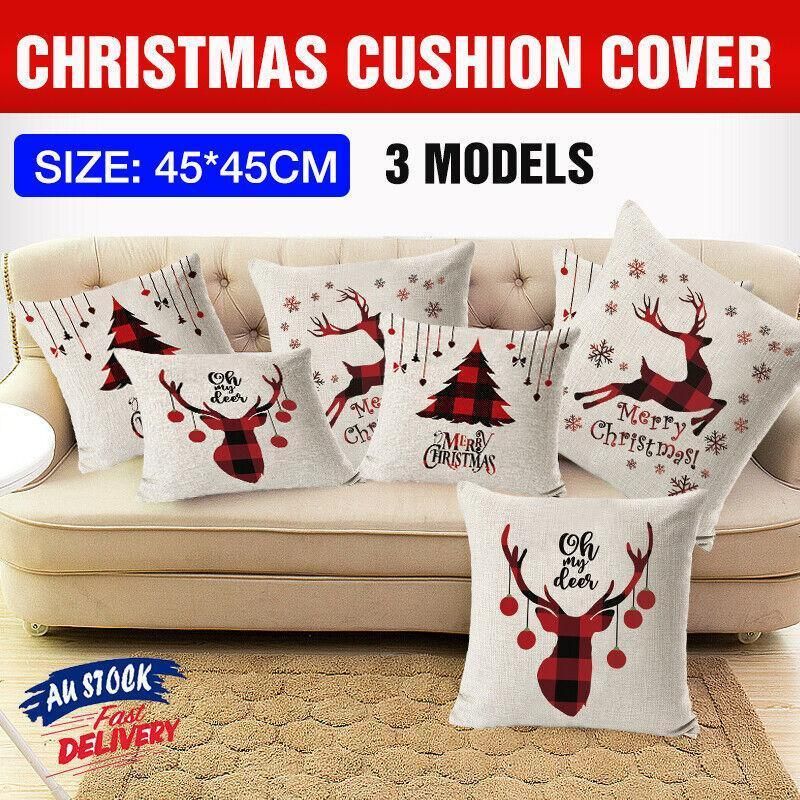 1Pc Christmas Square Cushion Cover Throw Waist Pillow Case Sofa Home Decor - Deer Head — image 2