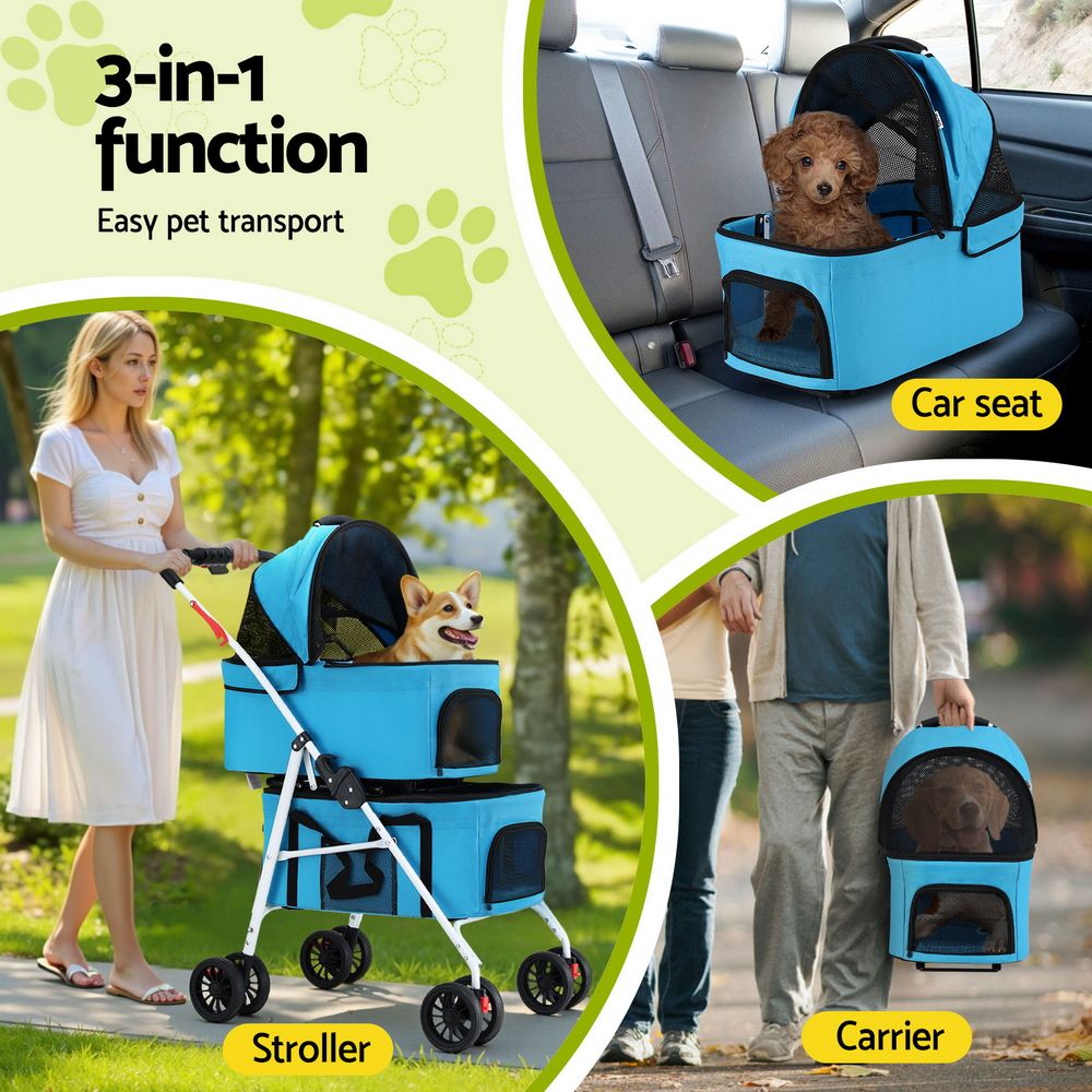 i.Pet Pet Stroller Dog Pram Large Cat Carrier Travel Pushchair Foldable 4 Wheels — image 4