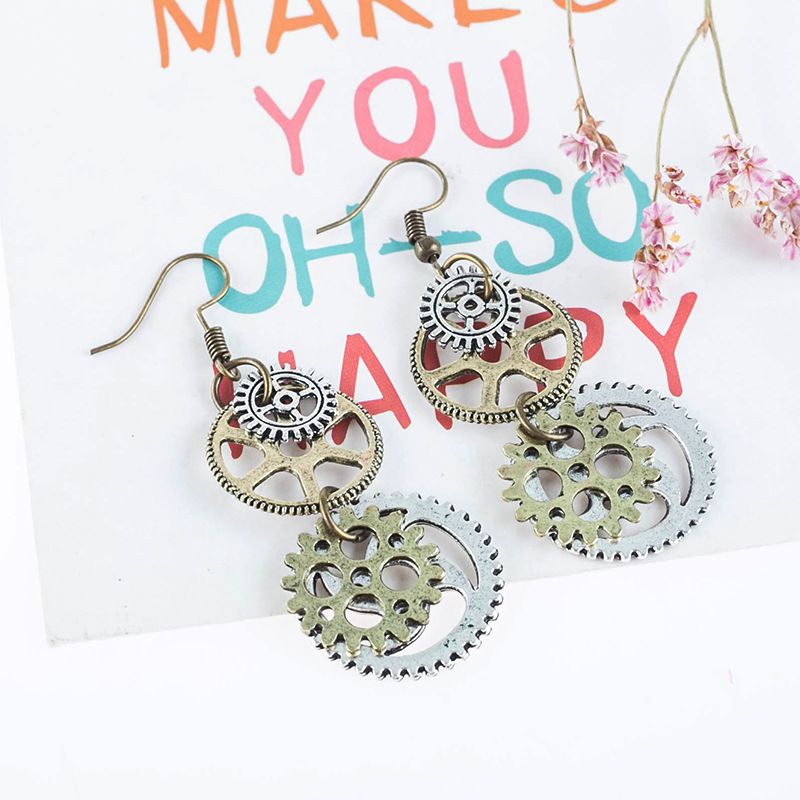 Handcrafted Steampunk Antique Look Brass-Tone Gear Earrings for Women Personalized Jewelry Gifts Wonderful gifts — image 5