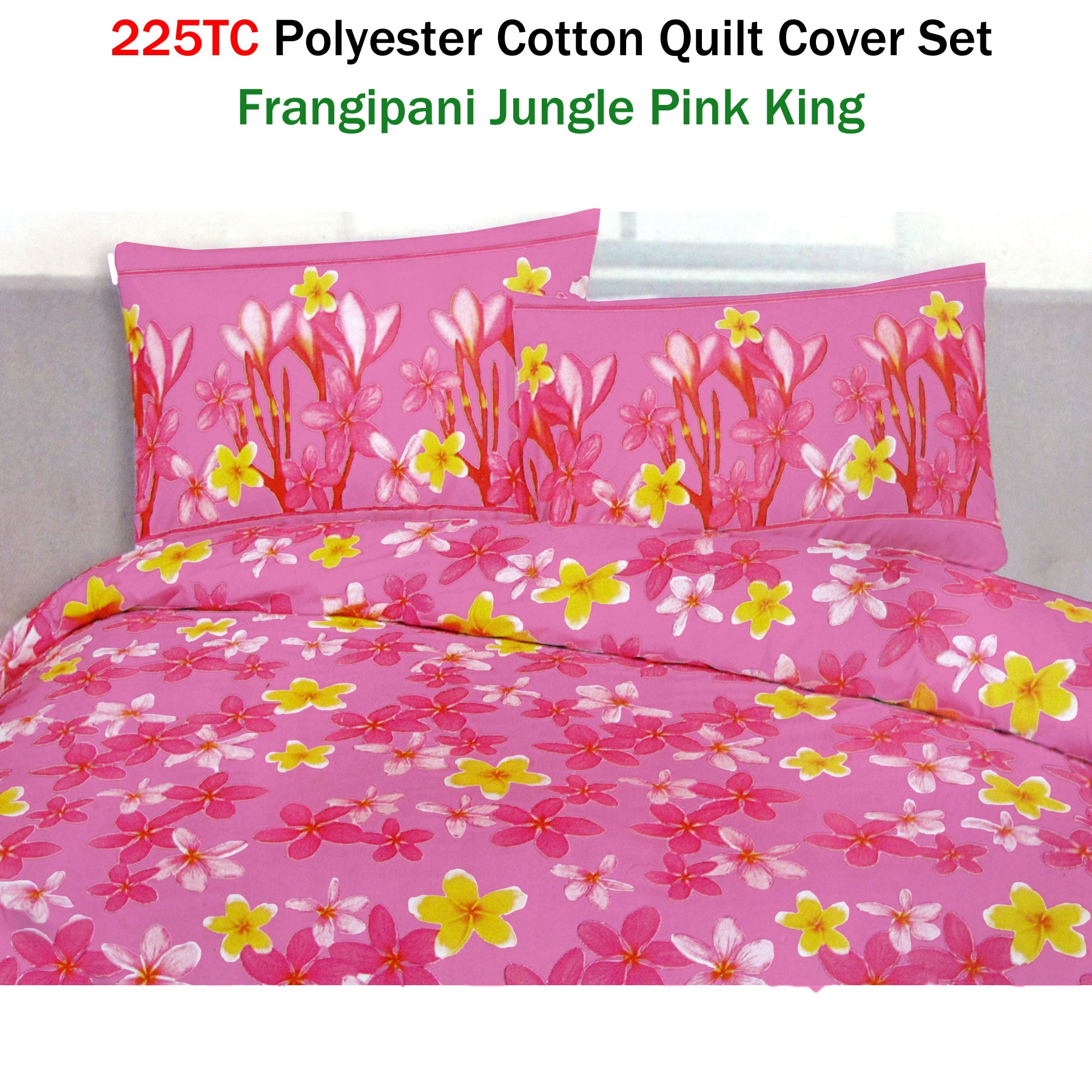 225TC Polyester Cotton Frangipani Jungle Pink Quilt Cover Set King — image 2