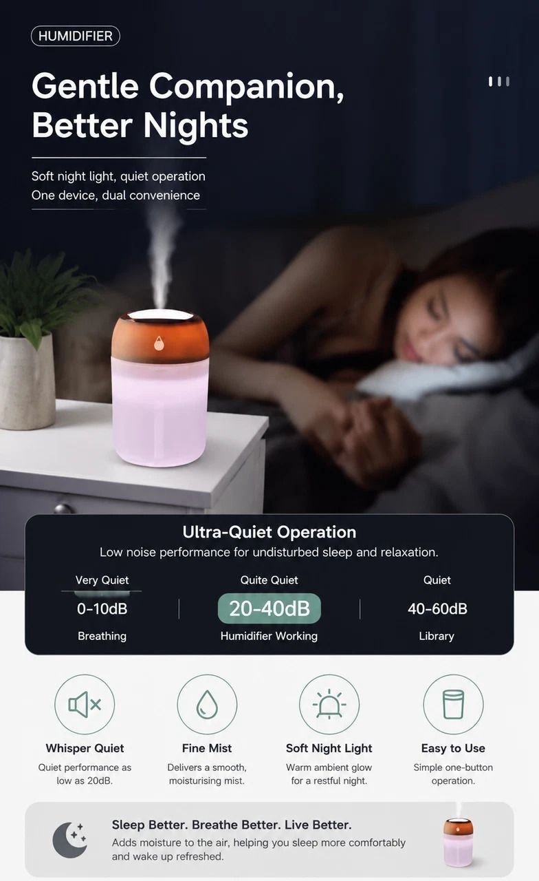 2 Pack Water Drop Humidifier 220ML Pink, Holiday Gift Set — image 4