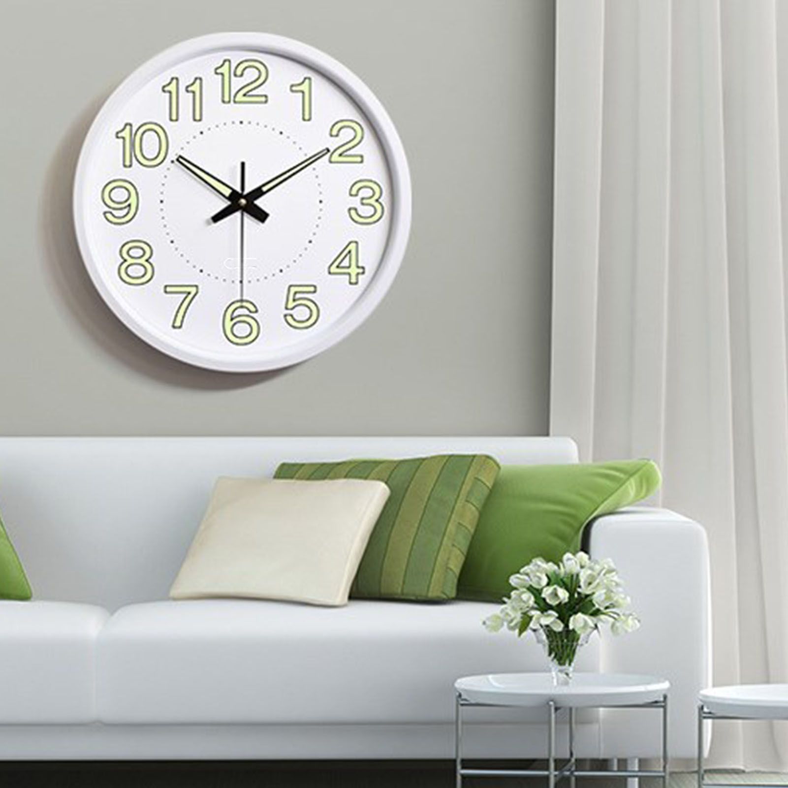 Silent Quartz Clock Plastic Wall Mounted Luminous Quiet for Living Room Bedroom 12in 30cm White Frame — image 5