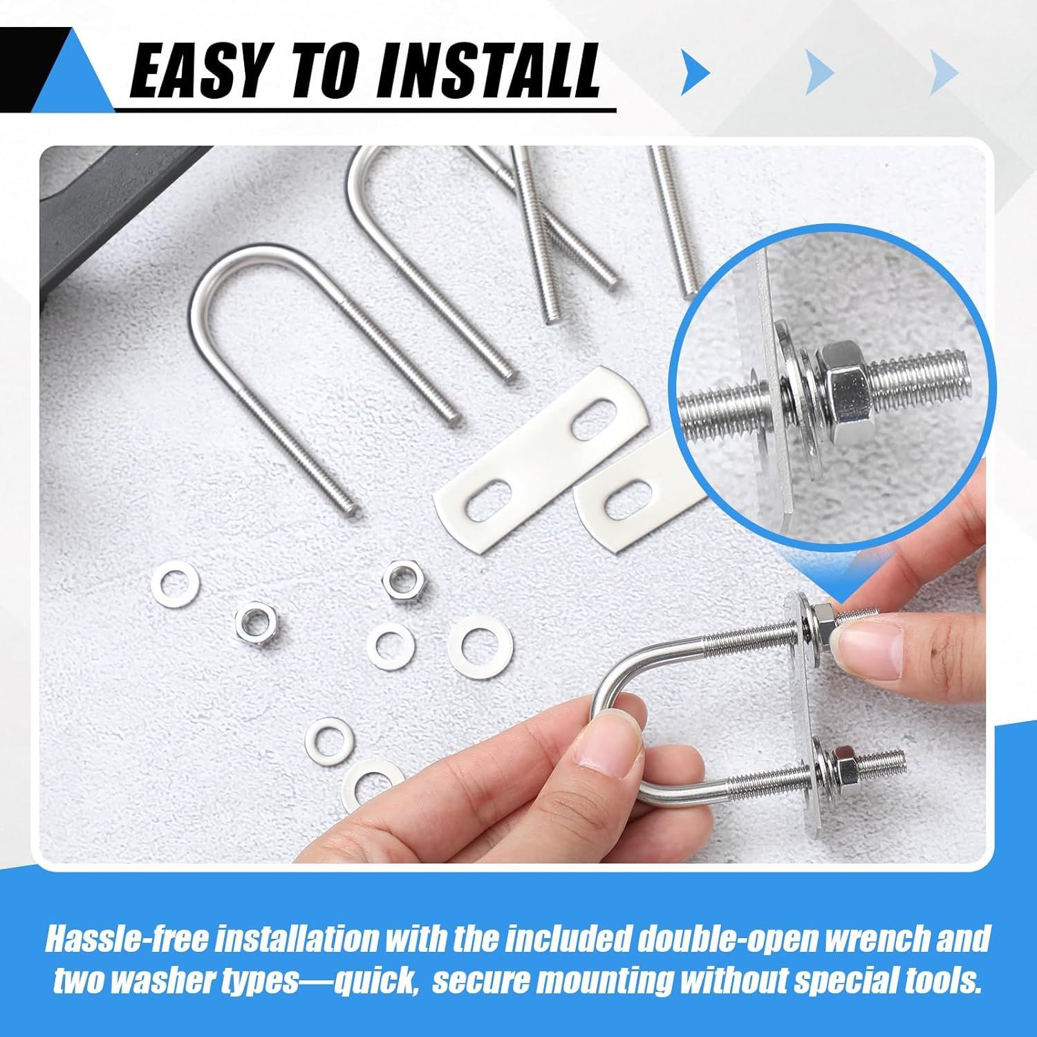 8 Sets M6 U Bolts 1 Inch Wide, 304 Stainless Steel Heavy Duty 25mm x 70mm U Bolts with Nuts, Bolt Plate, Washers and Wrench for Boat Trailer — image 5