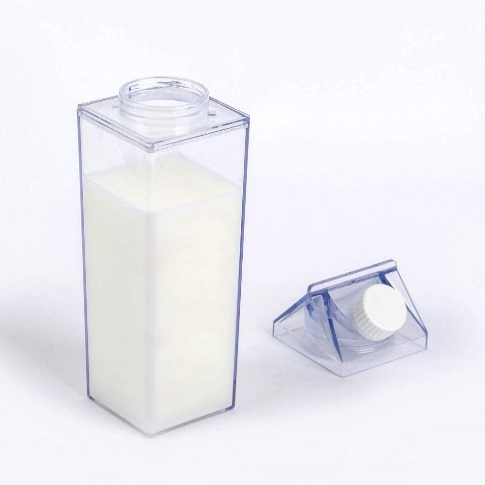 Milk Carton Water Bottle 17oz (500mL) Plastic Clear Square Milk Bottles No BPA Leakproof Water Bottle Portable Reusable — image 3