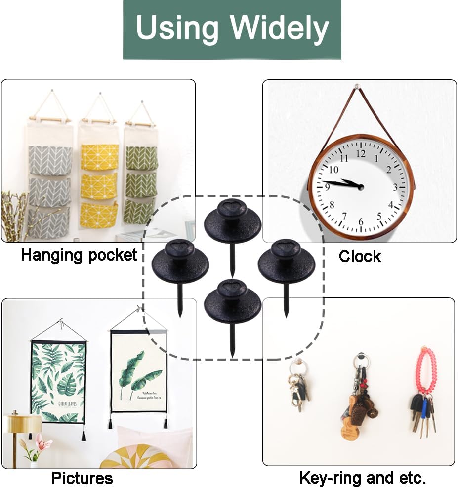 60 PCS Double Headed Picture Hanging Nails, Wall Hangers Without Nails, Thumb Tacks for Wall Hangings Picture, Renter Friendly Decor Push Pins for Tapestry โ image 2