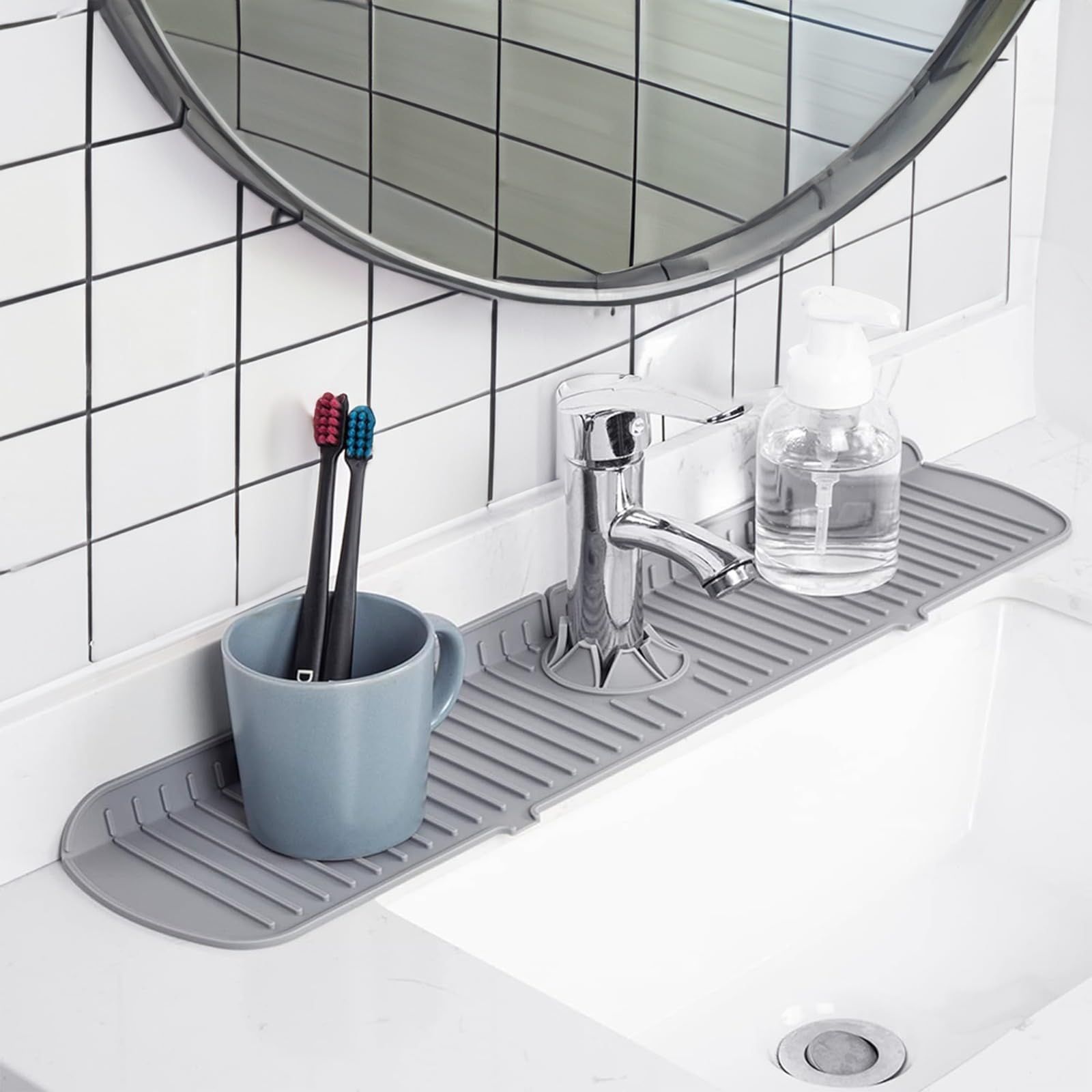 Faucet Mat Splash Catcher, Handle Drip Catcher Tray, Multipurpose for Kitchen Dish Drying Mats Sponge Holder — image 4