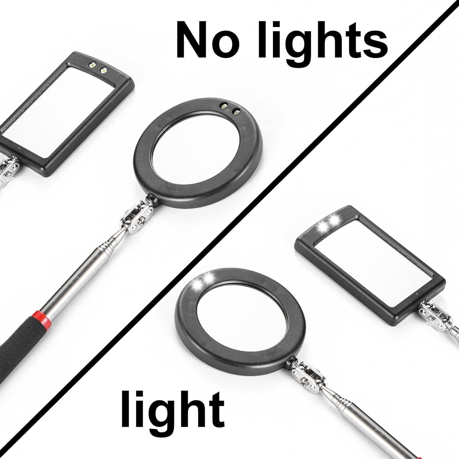 4PCS Telescoping Inspection Mirror LED Lighted Inspection Mirror for Mechanic Checking Vehicle, Car, Eyelashes, Mouth, Small Parts Observation (Extendable โ image 4