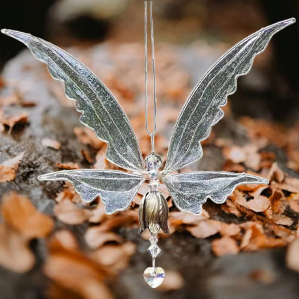 Angel Wings Butterfly Wind Chime, Angel Flower Butterfly Wind Bell with Hanging Rope,Inspirational Wind Chime
