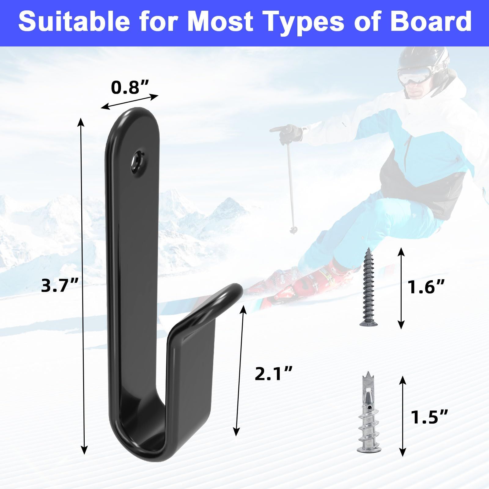 2pcs Horizontal Snowboard Wall Mount Clips Snowboard Wall Rack Snowboard Mount Storage Snowboard Display Wall Mount for Room — image 2
