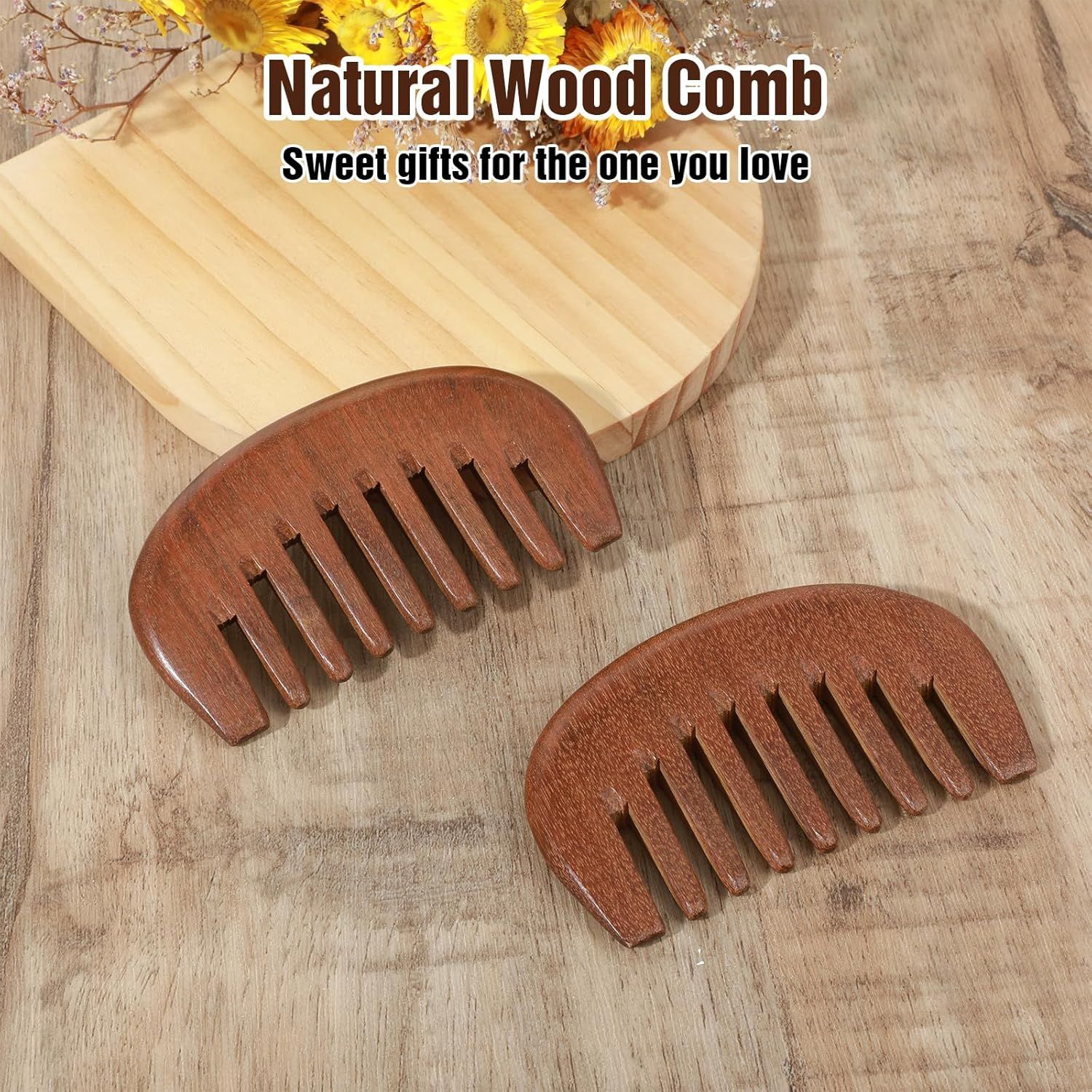 Matwses 2 Pcs Natural Wooden Hair Comb, Wooden Wide Tooth Comb, Vintage Wood Scalp Massage Combs for Women and Men Detangling (3.86×2.17in) — image 5