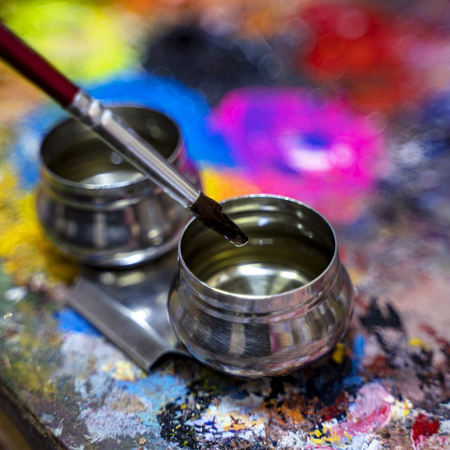 Stainless Steel Double Palette Cup with Screw Cap for Oil Paint — image 5