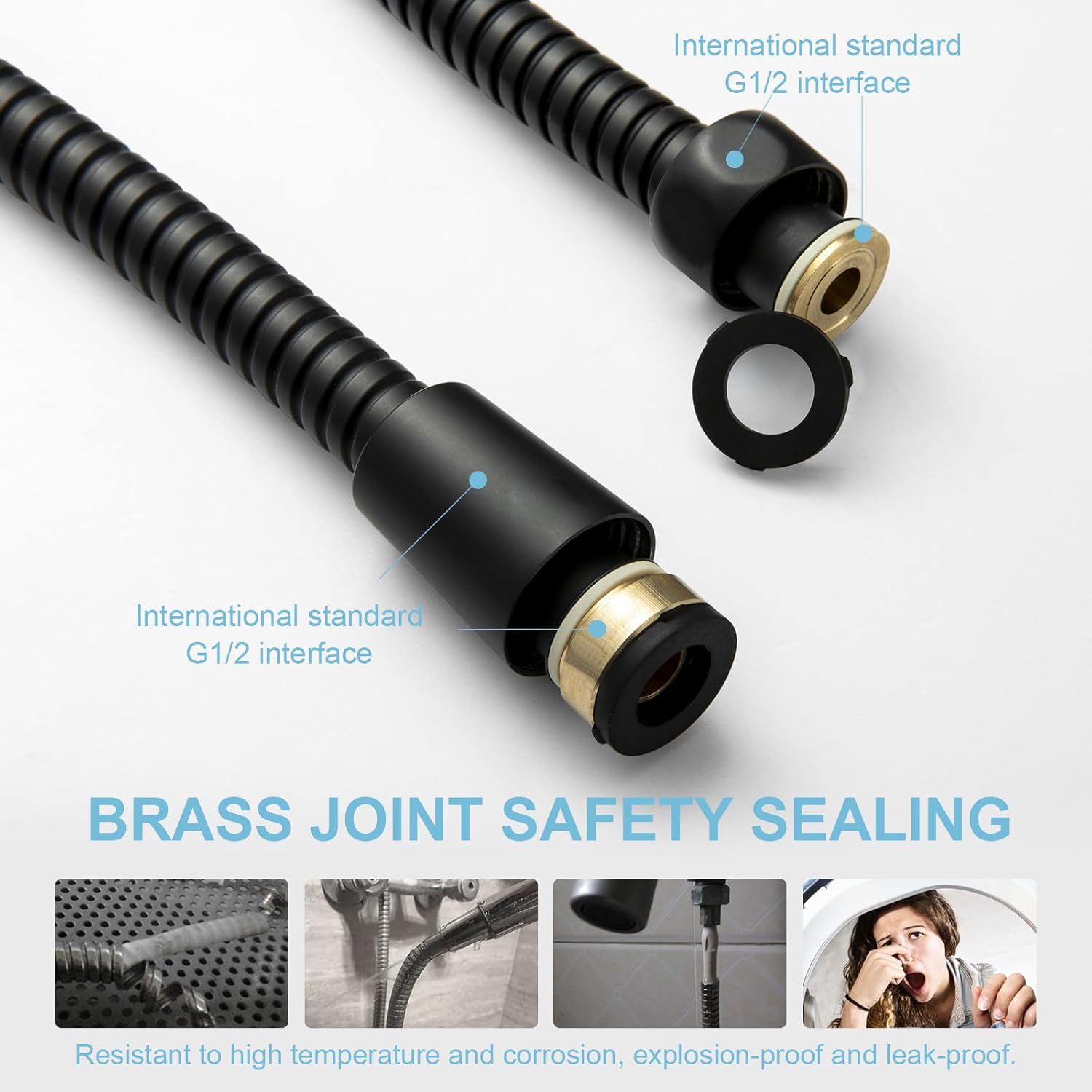 Shower Hose, Kink Free Stainless Steel Shower Hose Attachment Electroplating Handheld Shower Head Hose Flex Hoses Extension with Brass Insert & Nut for Pet — image 4