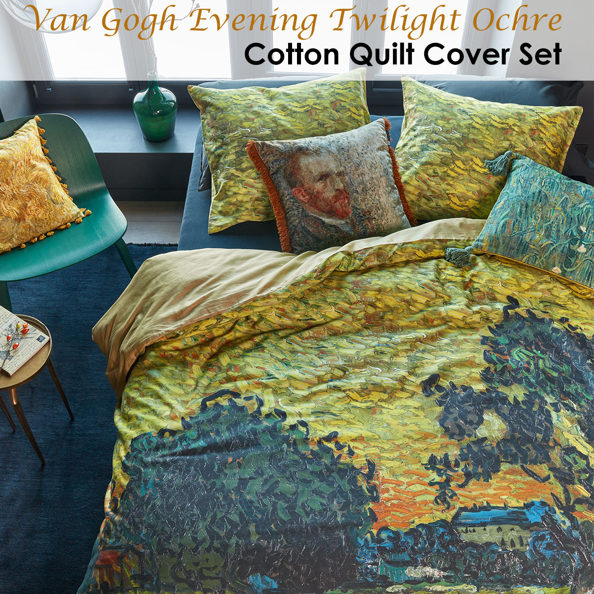 Van Gogh Evening Twilight Ochre Cotton Sateen Quilt Cover Set King โ image 2