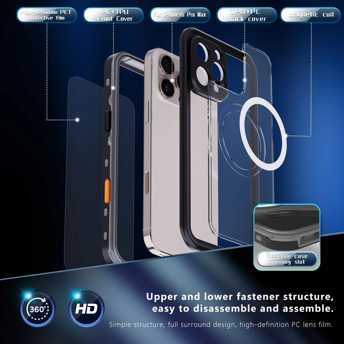 iPhone 16 Plus Waterproof Phone Case IP68 Drop Protection Snow Dust Resistant with Lanyard for Swimming Skiing Off Road Adventures(blue) — image 6
