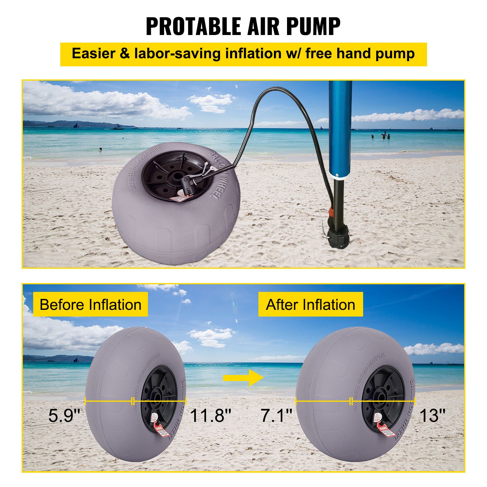 Balloon Beach Wheels Replacement Beach Tires 13" TPU 121 LBS Load Capacity — image 6