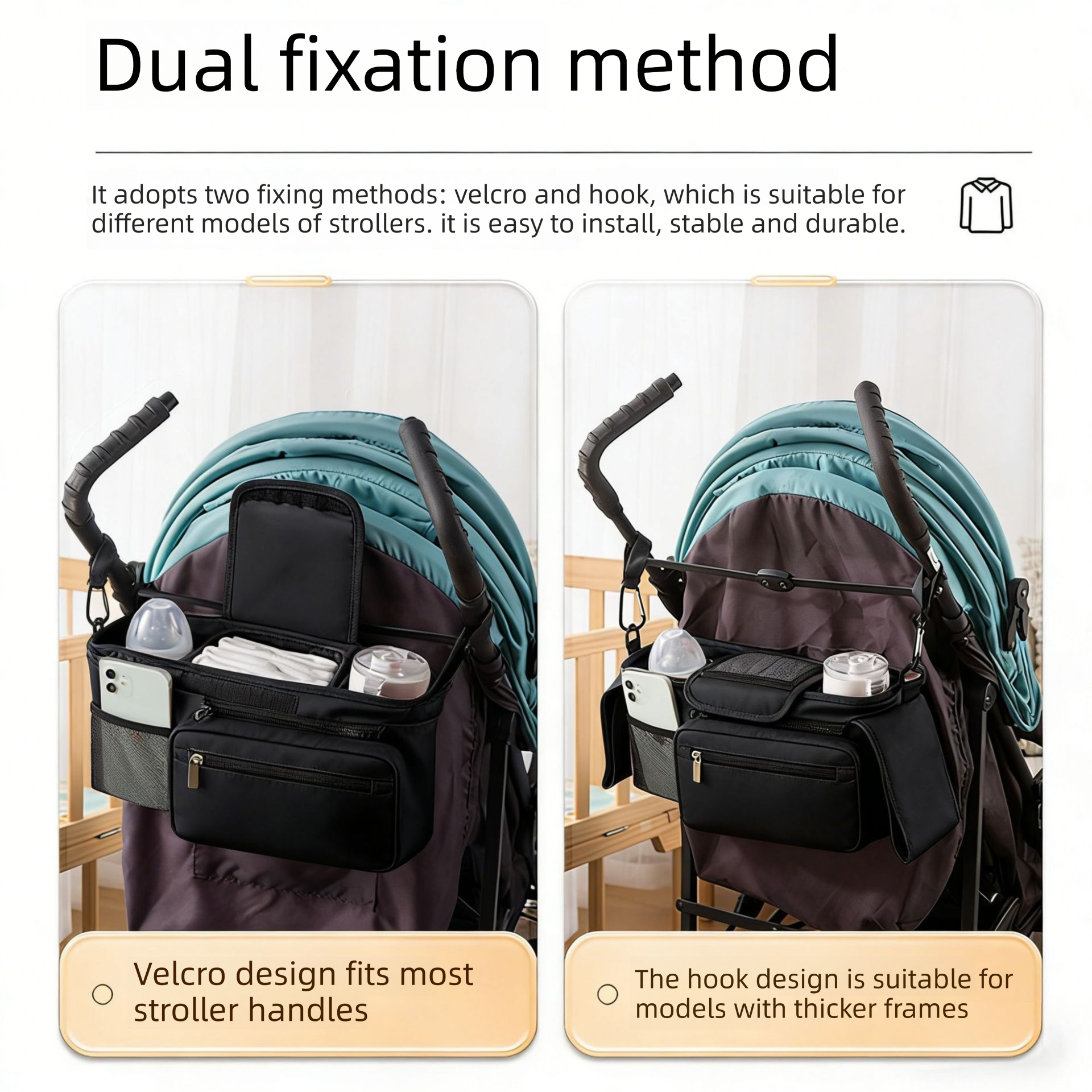 Black Universal Stroller Organizer Bag - Durable Water-Resistant Fabric - Dual Insulated Cup Holders, Large Capacity Storage Caddy for Diapers and Essentials โ image 3