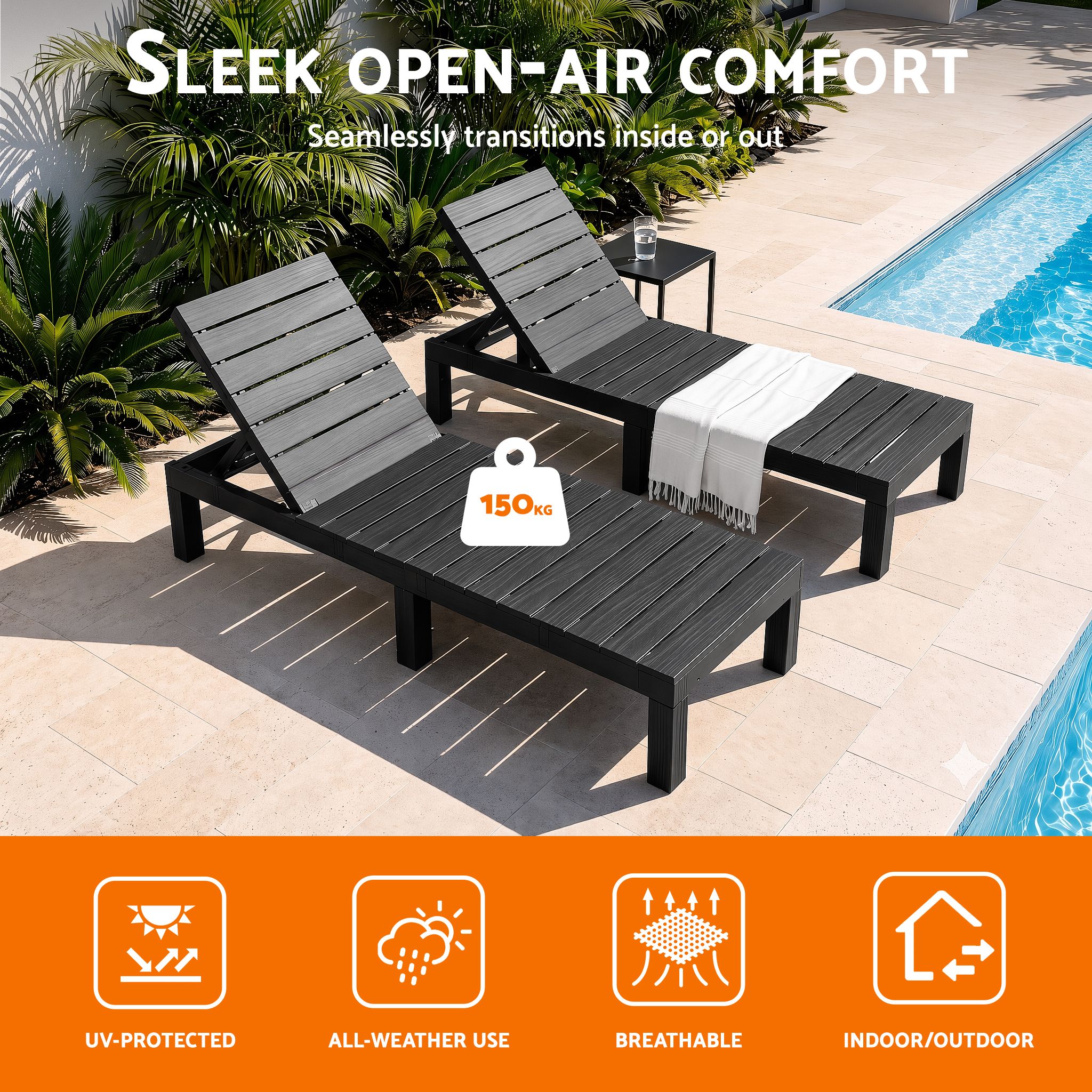 Gardeon Sun Lounge Outdoor Folding Recliner Patio Pool Beach Chair Slatted Black โ image 4